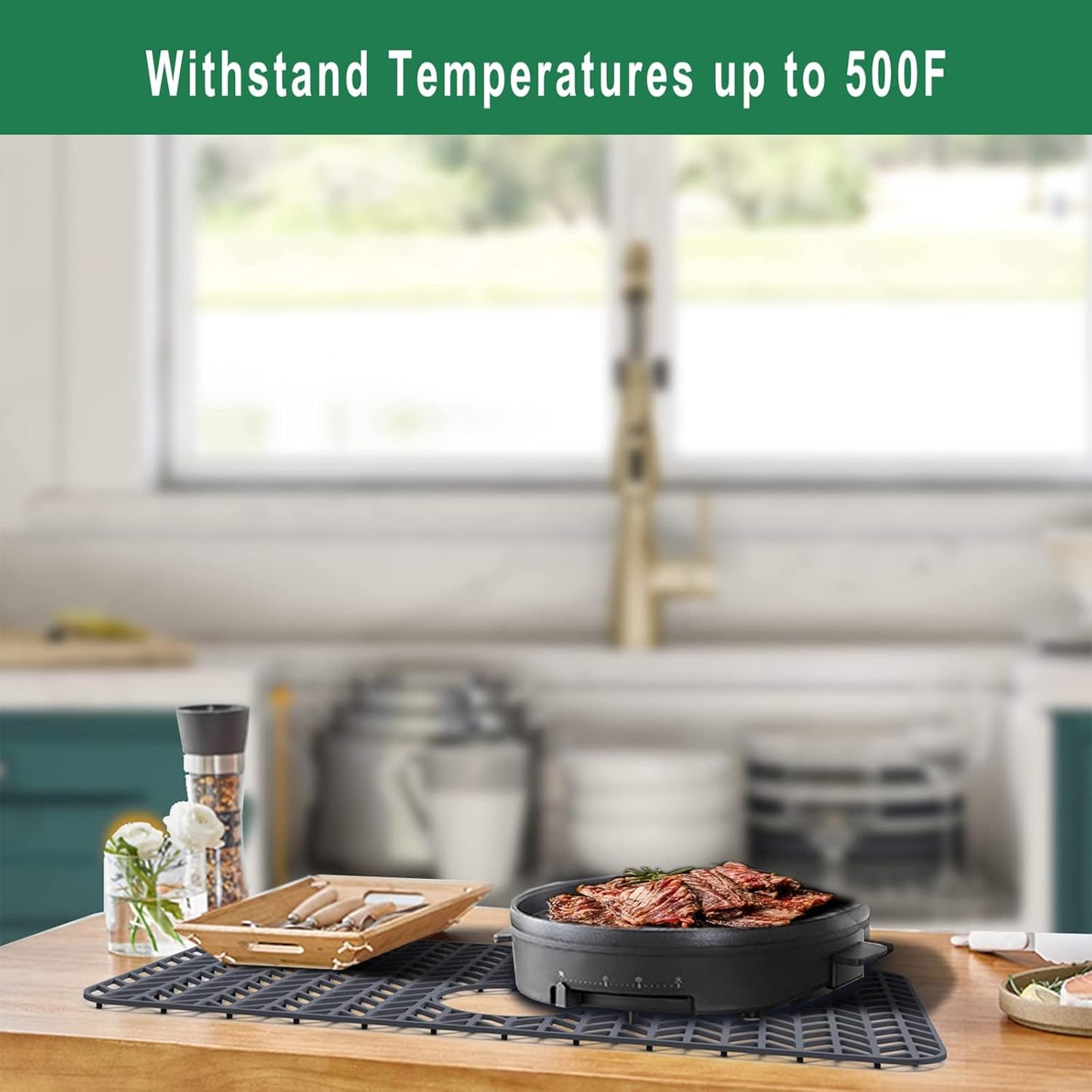 GUUKIN Sink Protectors for Kitchen Sink - 28.4"x 15.2" Silicone Kitchen Sink Mat Grid for Bottom of Farmhouse Stainless Steel Porcelain Sink with Rear Drain（Grey）, 2815B