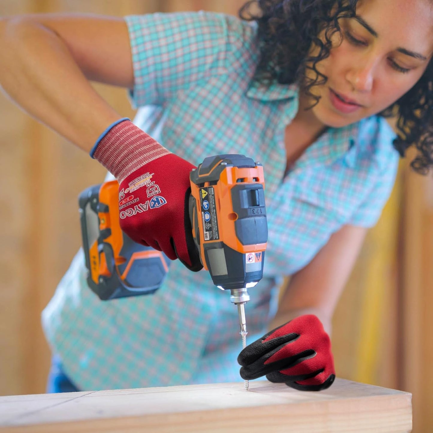 KAYGO Safety Work Gloves MicroFoam Nitrile Coated-3 Pairs, KG18NB,Seamless Knit Nylon Glove with Black Micro-Foam Nitrile Grip,Ideal for General Purpose,Automotive,Home Improvement,Red medium