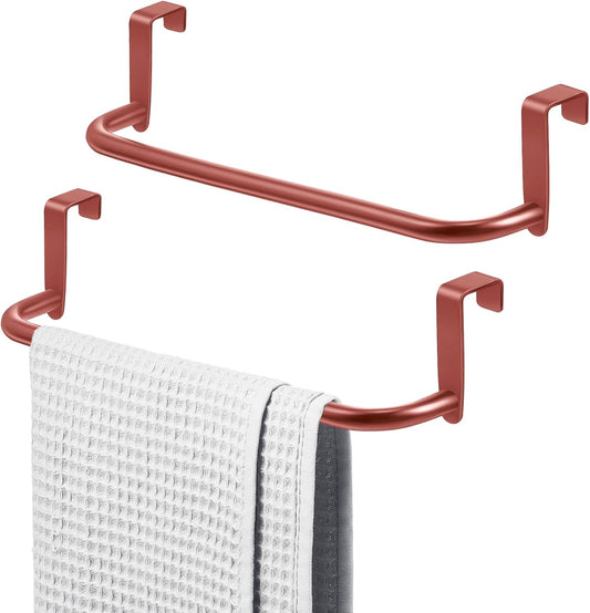 2 Pieces Metal Towel Bar Kitchen Cabinet Steel Towel Rack Bar for Hanging on Inside or Outside of Doors, Home Kitchen Bathroom(Rose Gold)