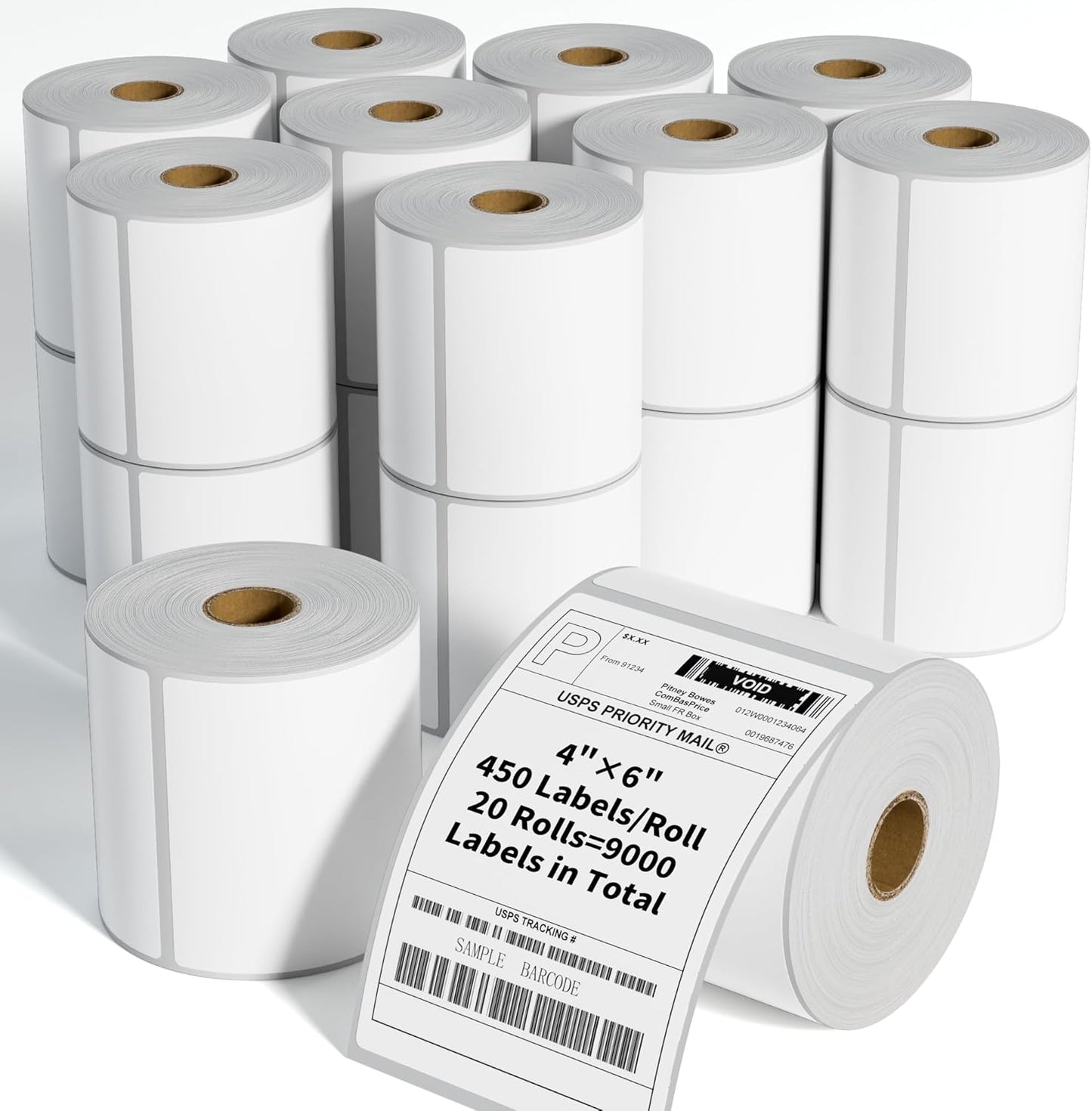 FungLam 4"x6" Direct Thermal Shipping Labels - Compatible with Zebra, Munbyn, Rollo Printers - 450 Labels Per Roll, 20 Rolls