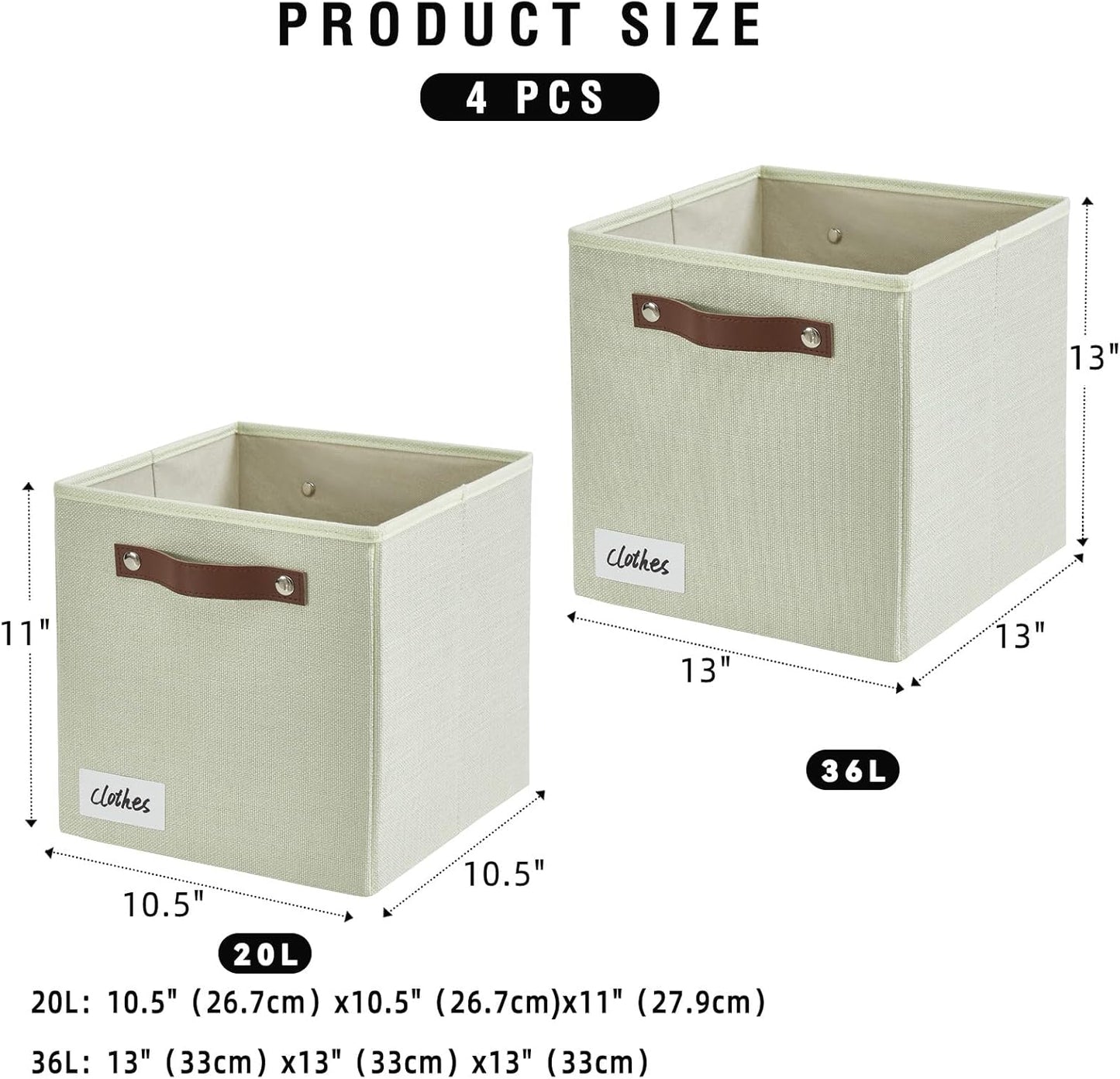 Collapsible Fabric Storage Cube Bins with 2 Reinforced PU Handles, Foldable Storage Organizer Baskets for Closet, Shelves, Living Room | 11"x11"x11", 4 Pack, Sage Green