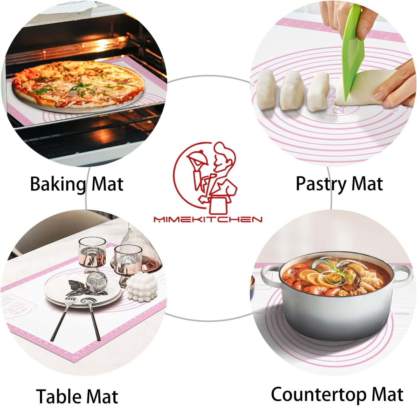 Non-stick Pastry Mat Extra Large with Measurements, Silicone Baking Mat, Kitchen Counter Mat, Dough Rolling Mat, Oven Liner, Fondant Mat, Pie Crust Mat Silicone Bread Mat