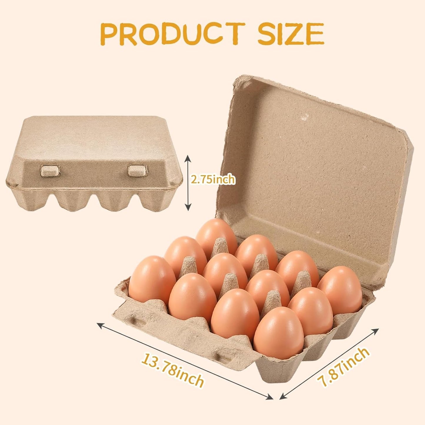 Egg Cartons 20 Pack, Blank Natural Paper Pulp Square Egg Cartons Eggs, Classical 3x4 Style Holds Up to One Twelve 12 Count Chicken Eggs, Sturdy Design Made from Recycled Cardboard.