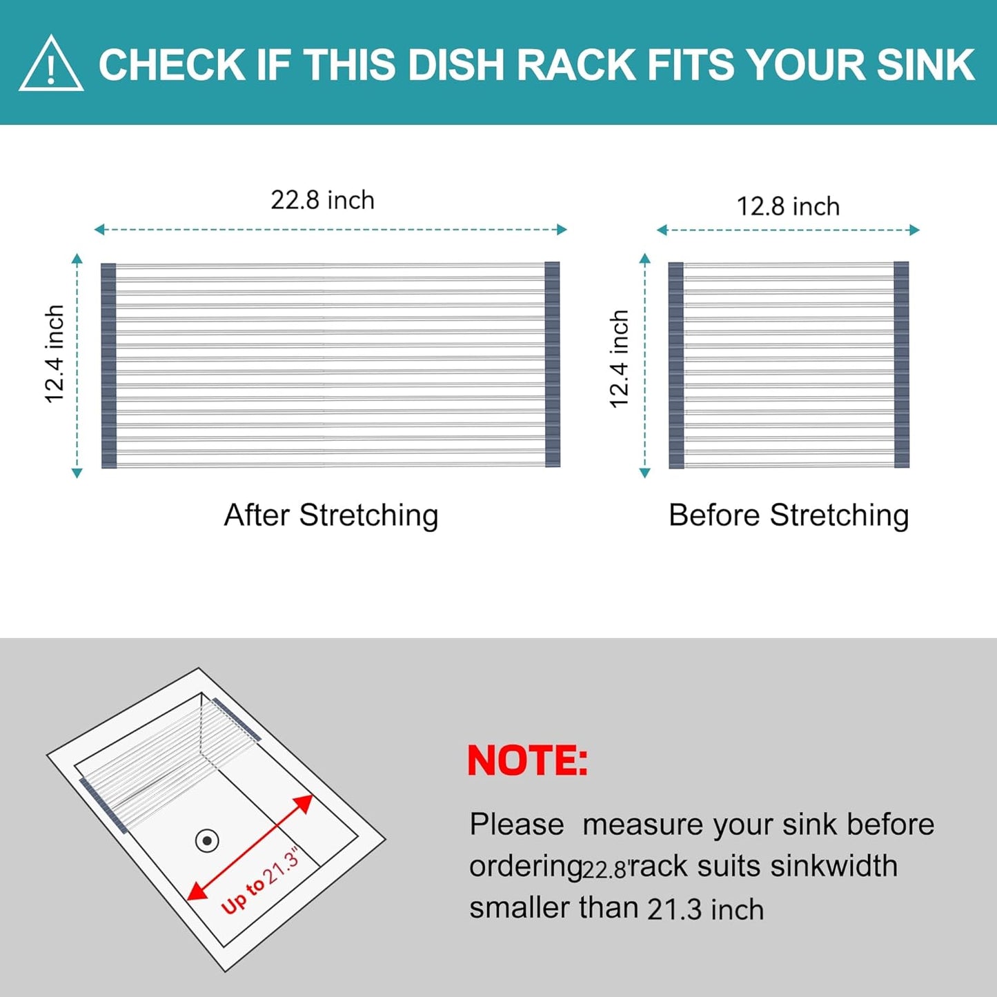 BBXTYLY Extra Expandable Roll Up Dish Drying Rack,Over The Sink Drying Rack Sink Cover Kitchen Sink Accessories Kitchen Rolling up Stainless Steel Drainer, Foldable,Rollable（Gray，22.8''-12.4''）