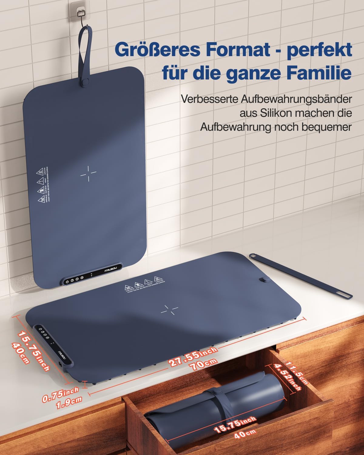 Food Warming Mat, iTRUSOU 27.5x16'' Electric Warming Tray with 7 Temp-Settings, Switchable Fahrenheit/Celsius, 99h Timer, Foldable Food Warmer Keep Food Warm at Buffet, Party, Sabbath, Daily Use