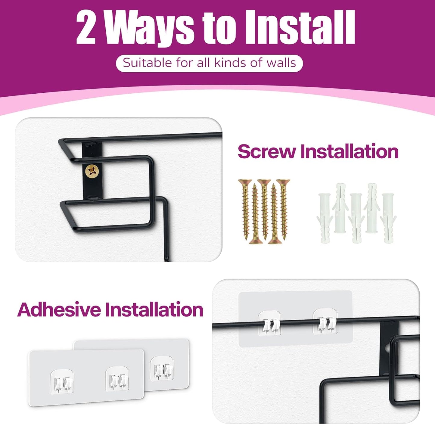 Glove Box Holder 2 Pack, Disposable Glove Dispenser Wall Mount, Metal Glove Rack Organizer for Rubber Latex Gloves Facial Tissue, Black