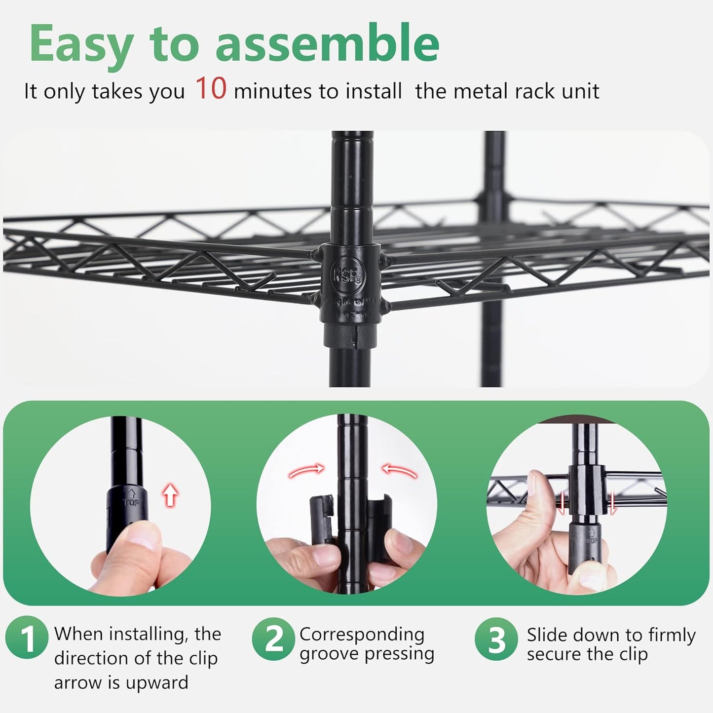 FDW 17L x 12W x 48H Wire Shelving 5 Tier Adjustable Metal Shelves NSF Pantry Shelves Storage Rack Shelving Units for Kitchen Garage Small Places Commercial,Black