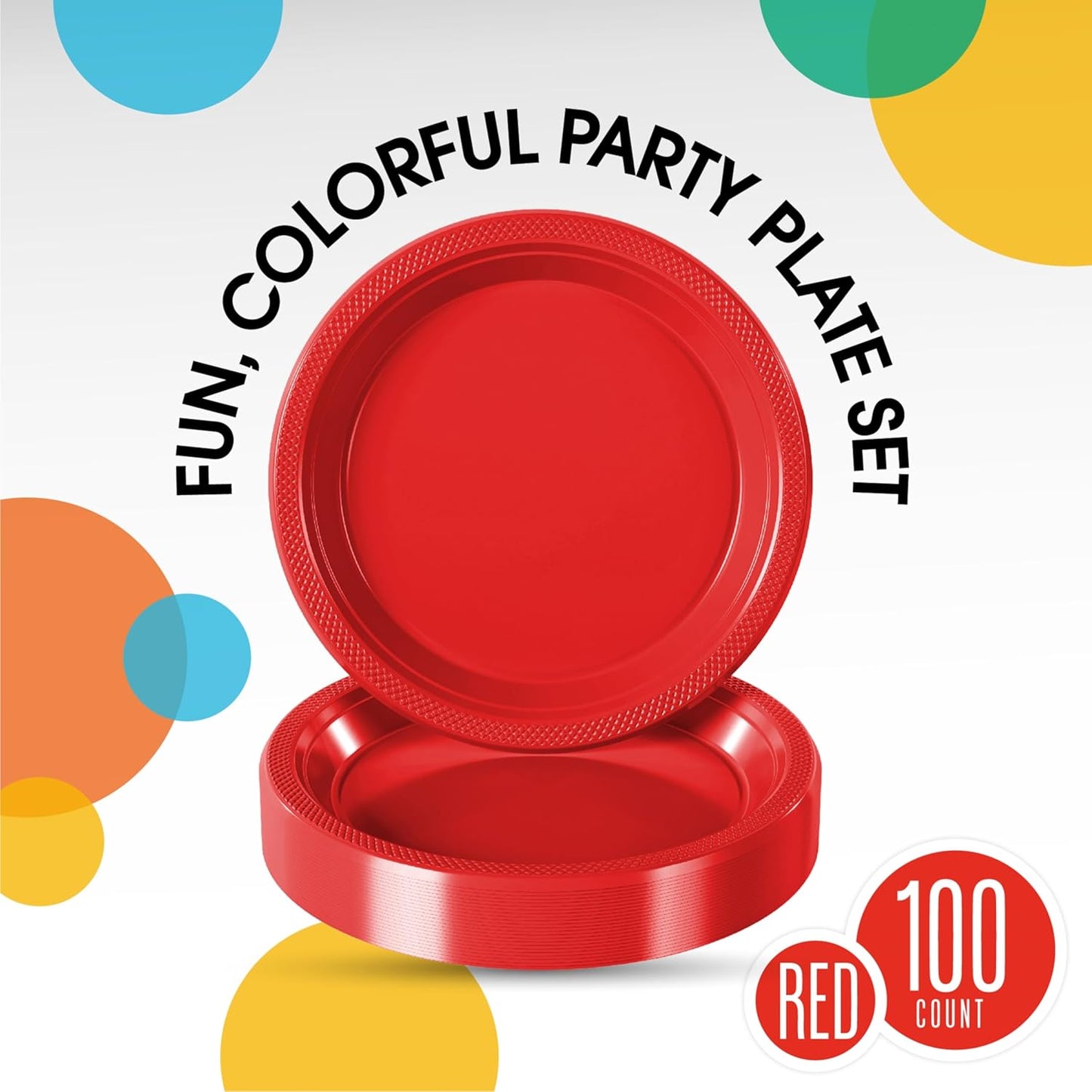 Exquisite Party Solids Red Plastic Plates For Party 10" Red Disposable Plates Heavy Duty Supplies 100 Pcs Plastic Dinnerware Sets Heavy Duty 350 GSM Disposable Dinnerware Set