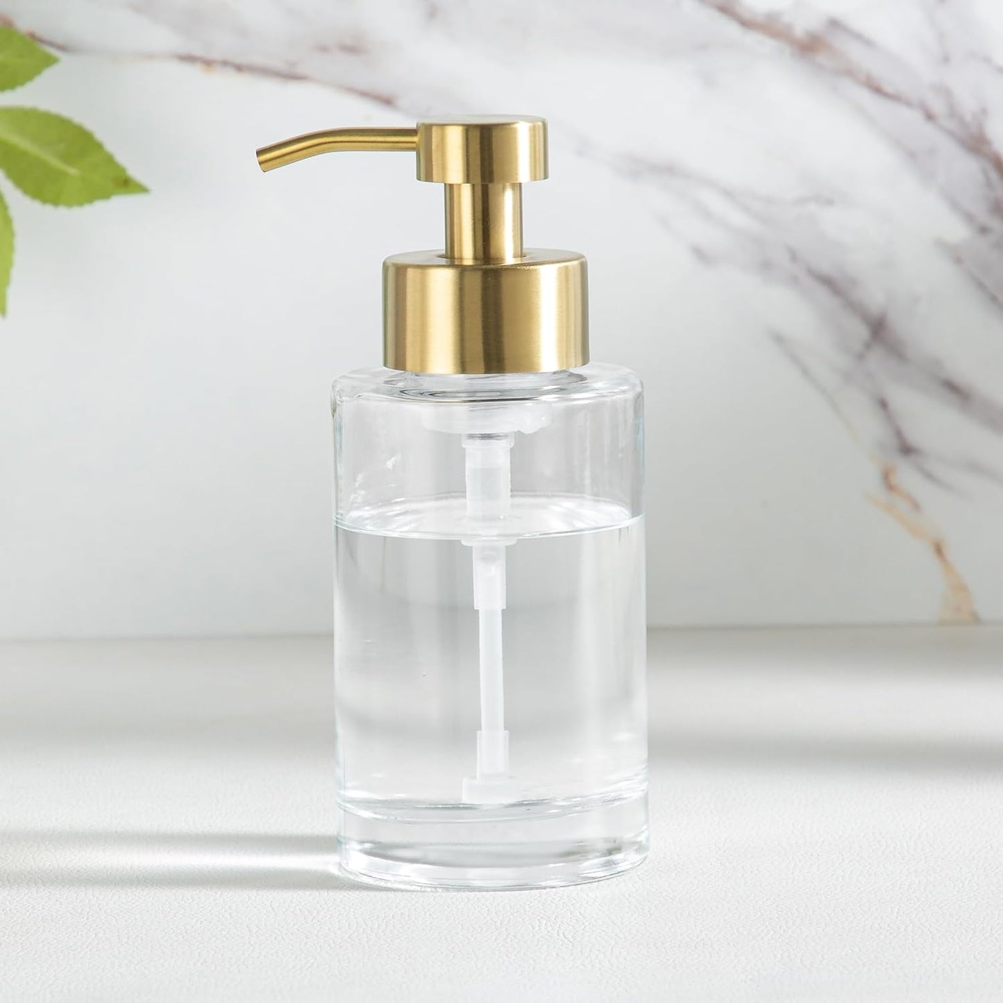 Enra Foam Soap Dispenser,12oz Thick Glass Bathroom Soap Dispenser with Stainless Steel Gold Pump for Bathroom Kitchen(Clear/Gold Poam Type)