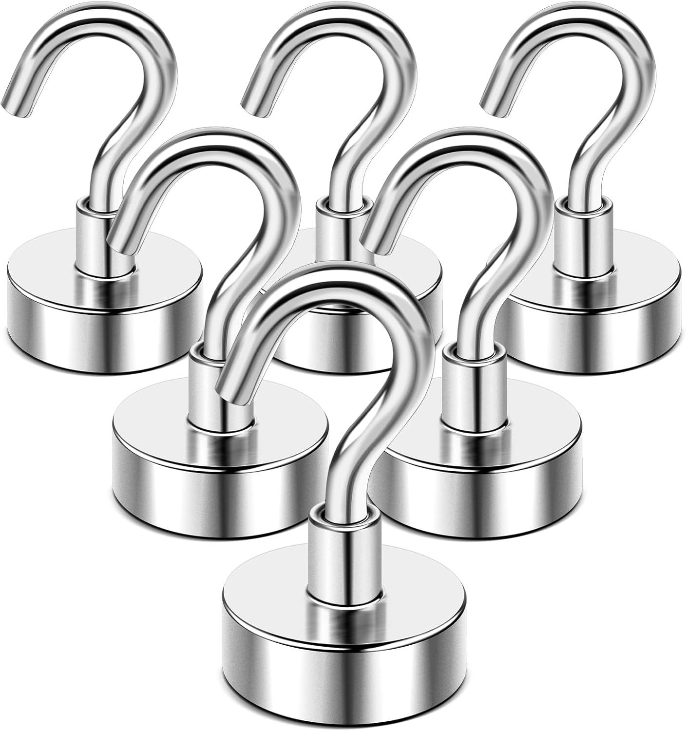 DIYMAG Hooks for Hanging String Lights, 30lbs 2025 Cruise Cabin Ship Essentials N52 Magnetic Hook Heavy Duty Strong Magnets Fridge for Classroom Beach Vacation Kitchen Grills 6 Pack Silver