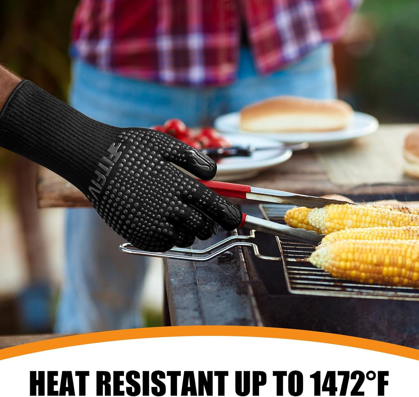 BBQ Gloves, Oven Gloves, 1472°F Extreme Heat Resistant Barbecue Gloves, Silicone Non-Slip Oven Mitts, Kitchen for Cooking, Grilling, and Baking (Black)
