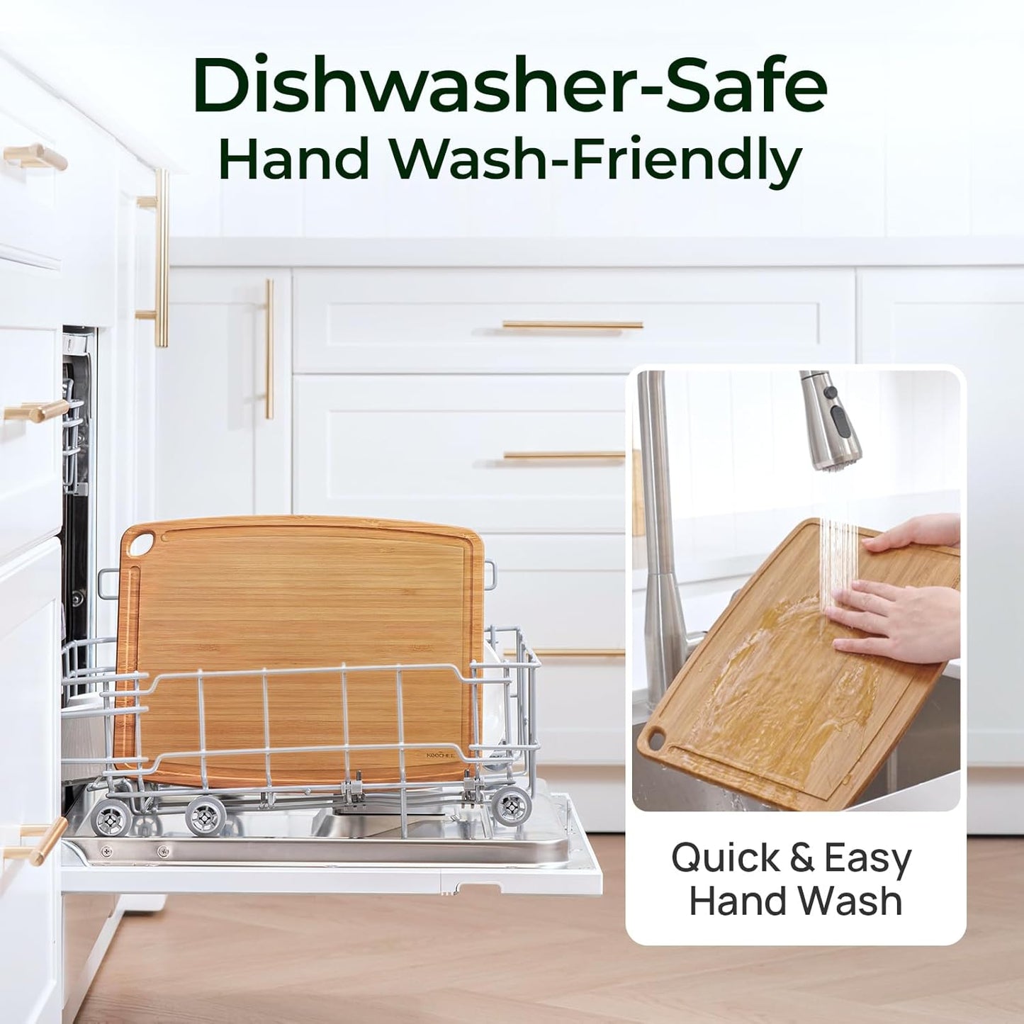 Dishwasher Safe Durable Lightweight Bamboo Wood Cutting Boards for Busy Kitchen, Easy Storage & Clean Wooden Chopping Boards Reversible with Juice Groove, Kitchen Gift for Home Cooks