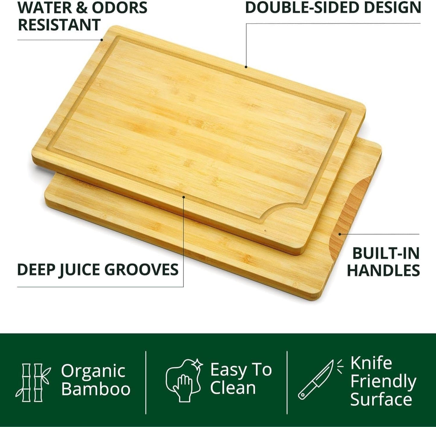 Bamboo Cutting Board Set 3 Piece Large Wood Chopping Boards With Juice Grooves for Meat Vegetables Fruits & Charcuterie Durable Kitchen Serving Boards