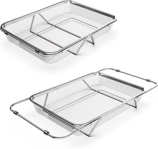 Extendable Dish Rack with Feet, Vegetable Colander Basket, Stainless Steel Dish or Silverware Drying Rack, Ultimate Kitchen Organizer Over The Sink (12.99 x 9.65 x 2.76 Inches)