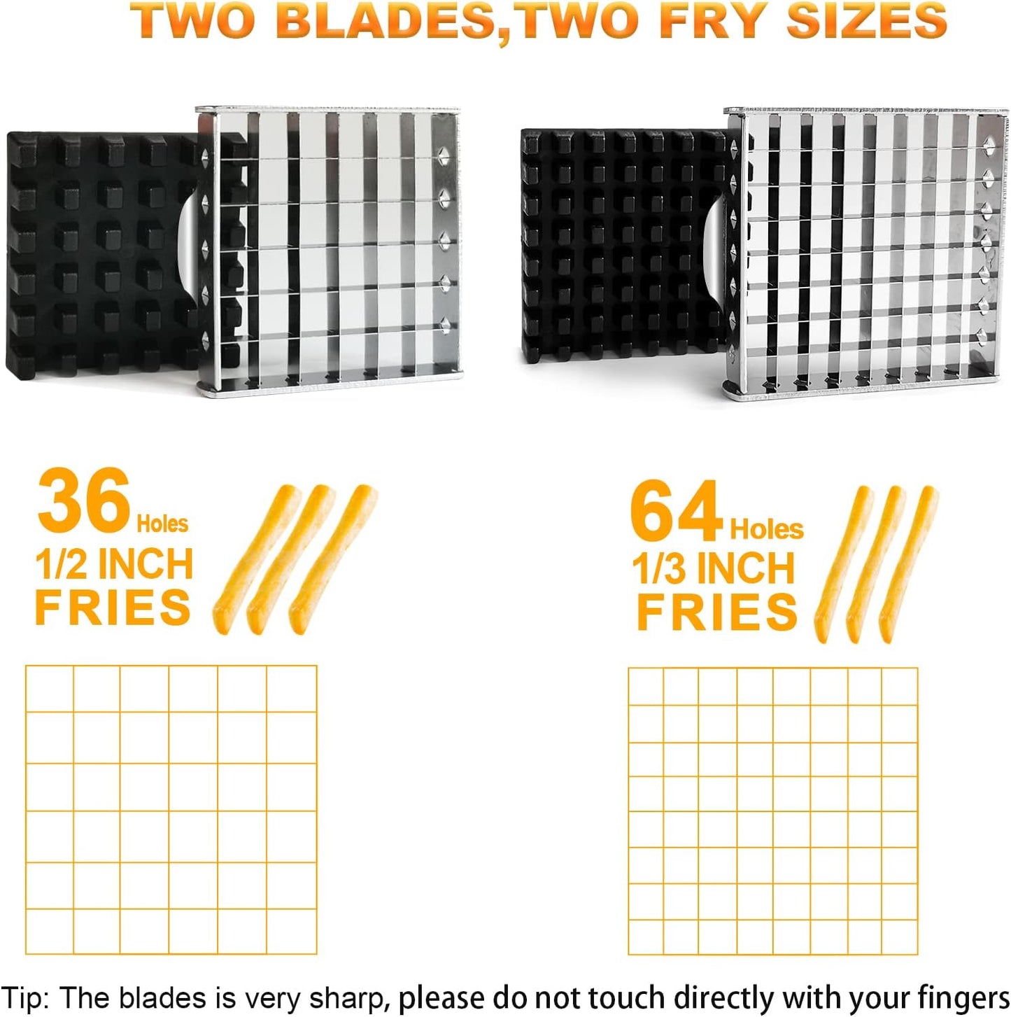 French Fry Cutter with 2 Blades, Professional Potato Cutter Stainless Steel, Potato Slicer French Fries, Press French Fries Cutter for Potato