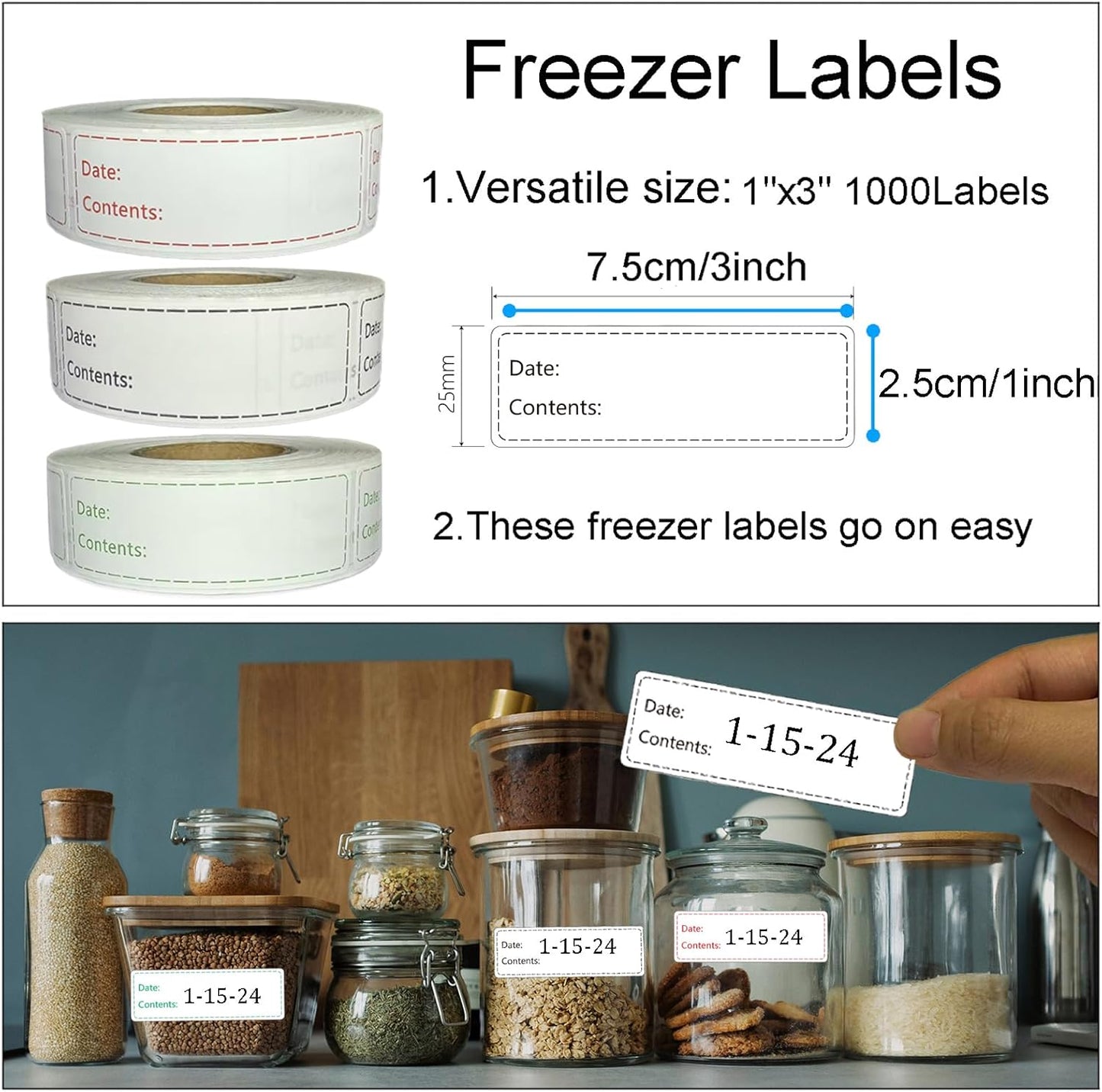 1000pcs Freezer Labels,1x3 inch for Food containers,Food Labels Quick and Easy to Remove- Easy to Write on(White)