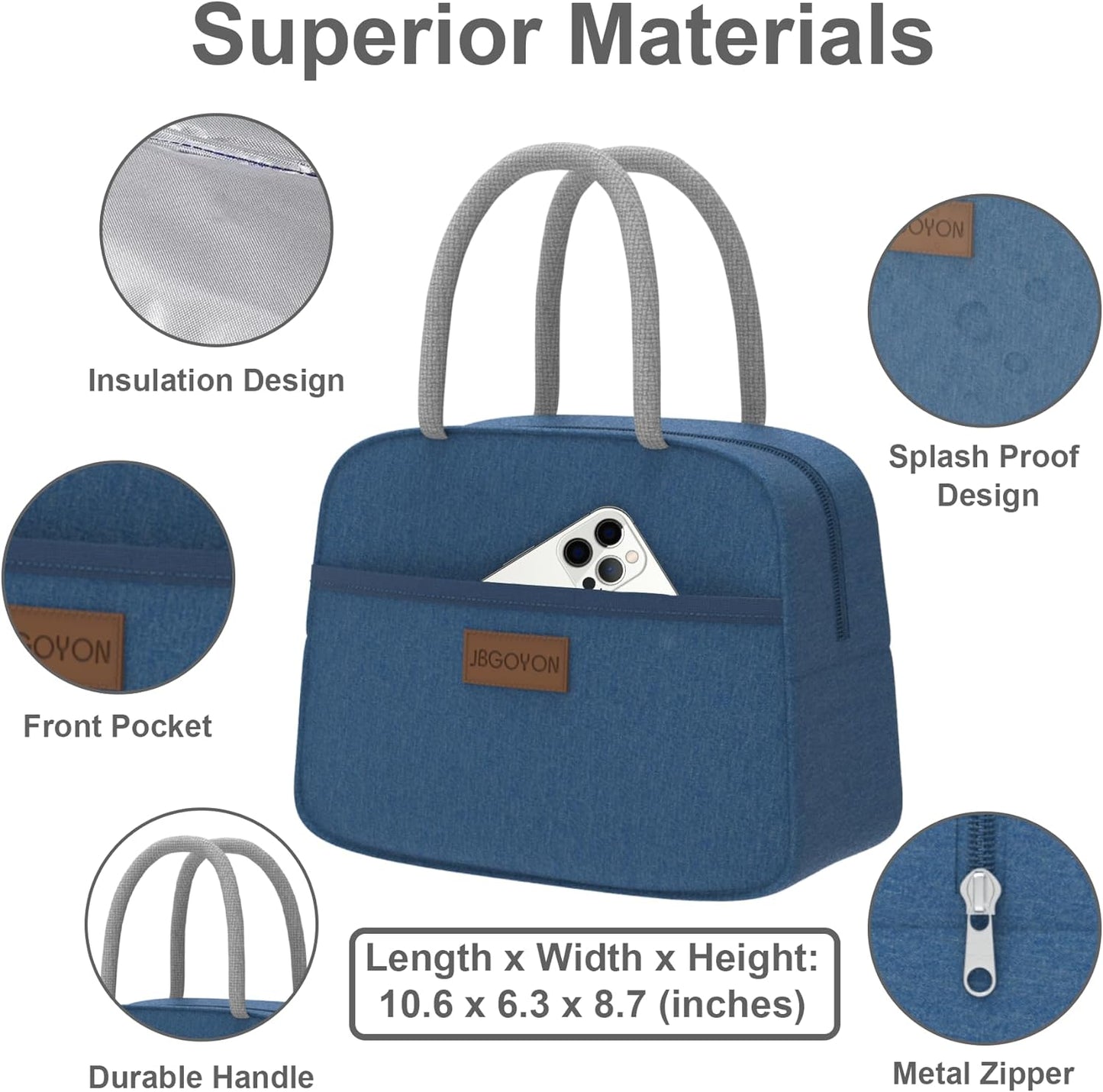 JBGOYON® Blue Bento Lunch Box Set - 3 Stackable Containers for Adults and Kids - Includes Lunch Bag, Leak-Proof and BPA-Free - Built-in Utensil Set and Snack Bag - Dishwasher Safe