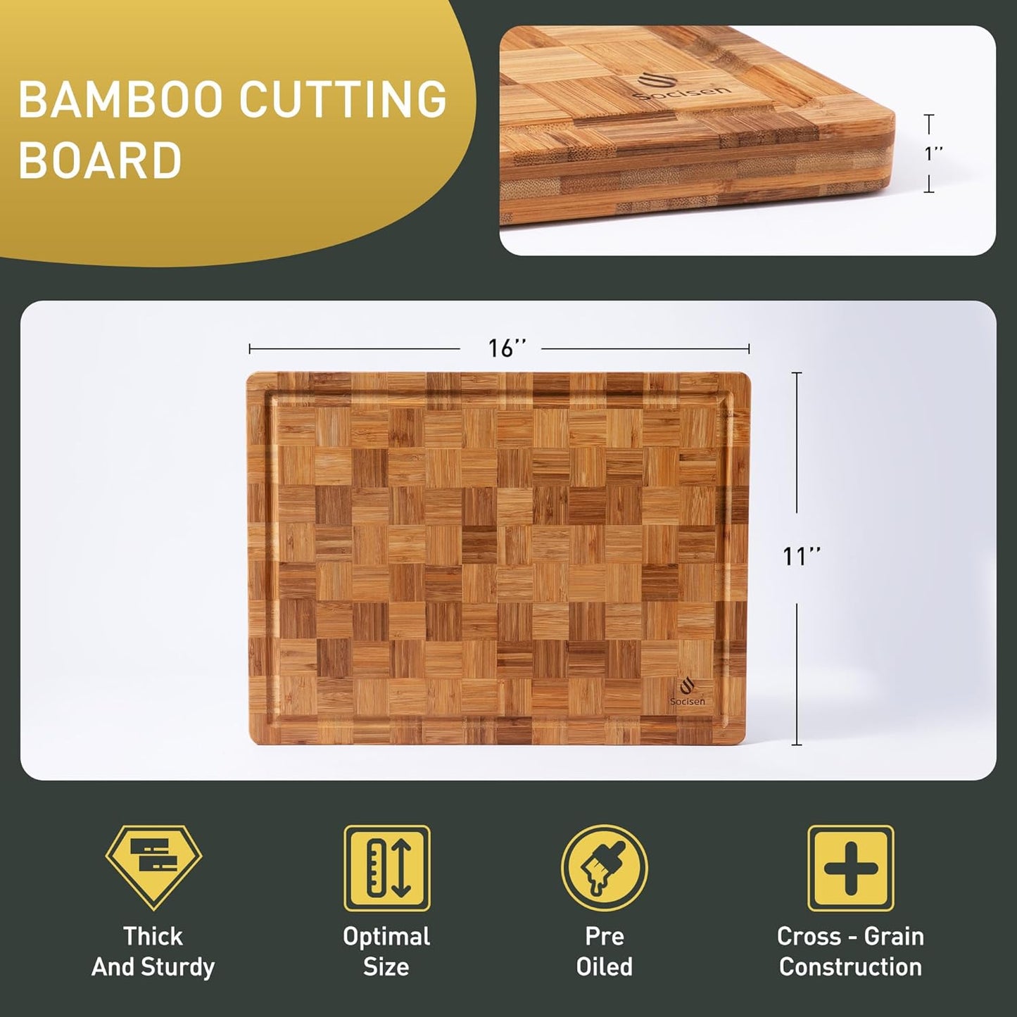 Bamboo Cutting Board Non Slip Heavy Duty Over Sink Wooden Wood Cutting Board for Kitchen Chopping Board Edge Grain Teak Smart Marble Flexible Round Stone Metal