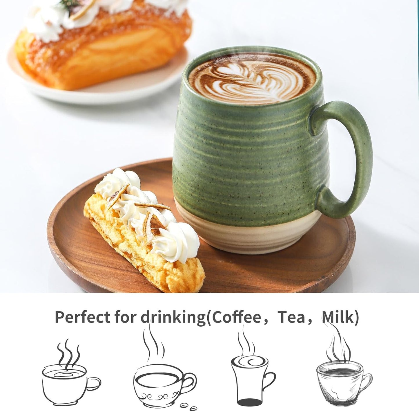 Hasense Ceramic Soup Cup With Handle, 20oz Large Coffee Cup for Home and Office, Perfect for Tea, Coffee, Latte, Dishwasher and Microwave Safe, 1 PCS(Green)