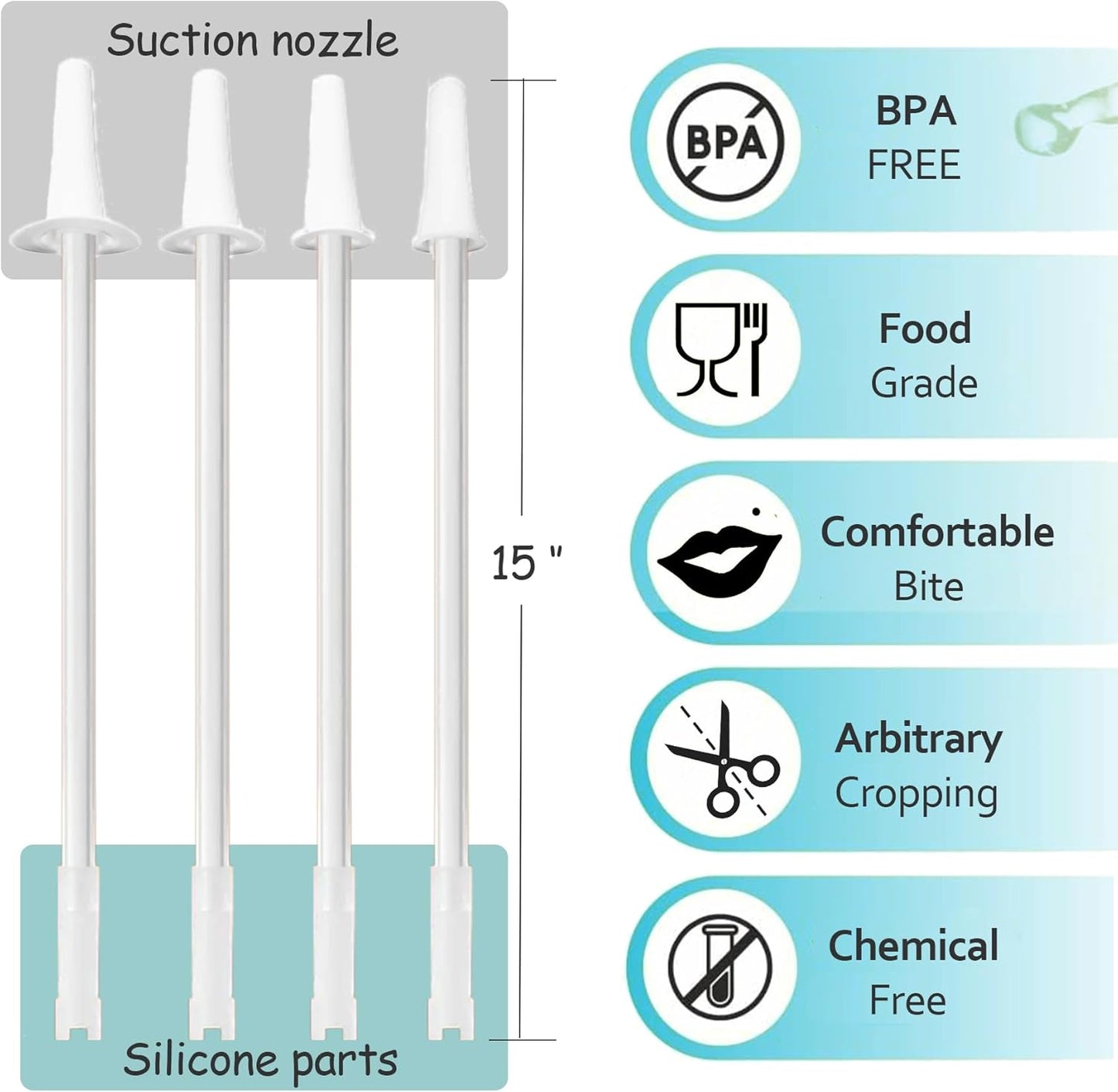 Delove Universal Long Straws for Gallon Water Bottles - Attach a straw to your sports Jug - Cut Size To Fit Any Bottles - Replacement straws -Half Gallon/32oz/64oz/128oz - Set of 4