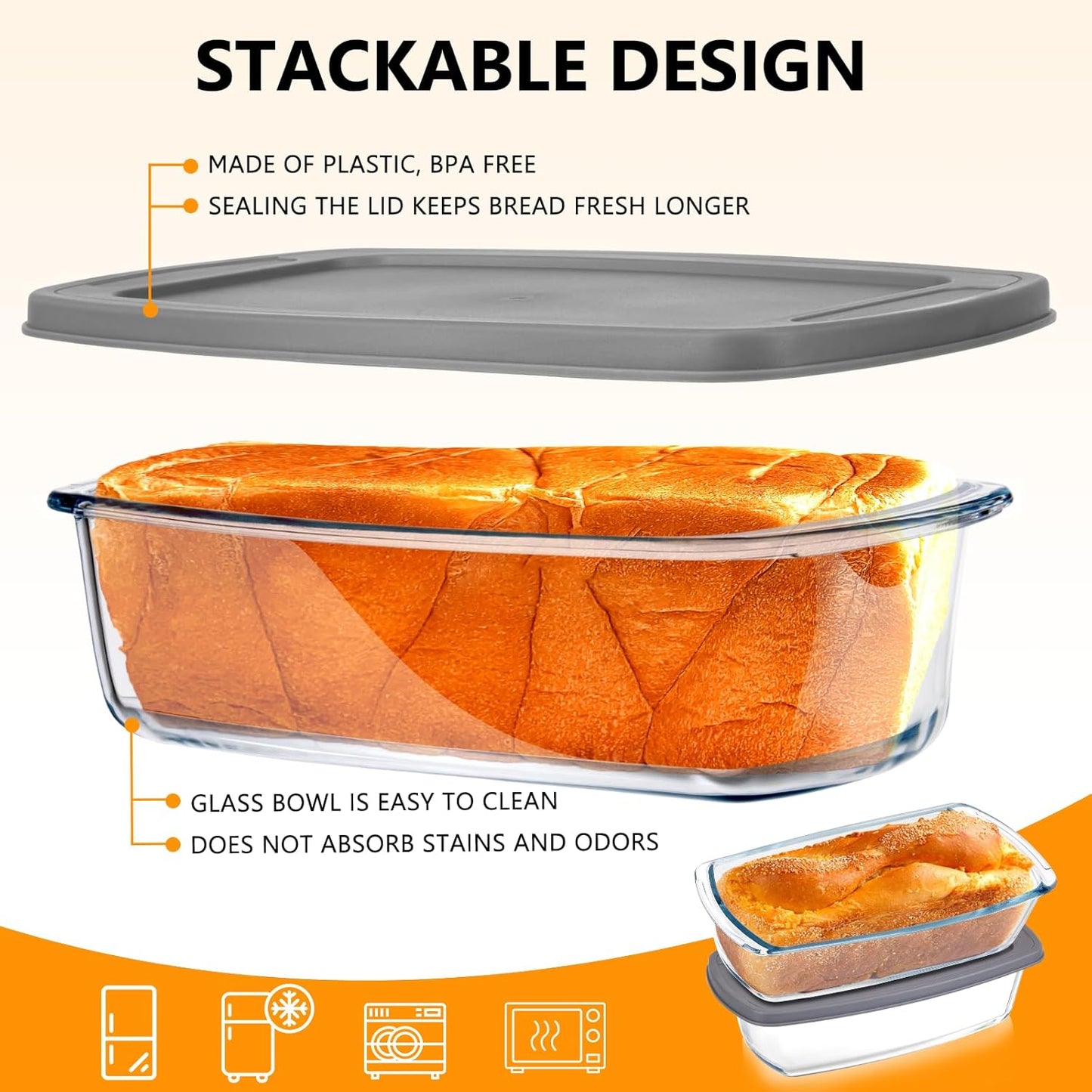 Glass Loaf Pans With Lids - 1.9 Qt for Baking Bread | Oven, Dishwasher, Fridge, Freezer & Microwave Safe | Suit for Lasagna, Meatloaf, Banana Bread - 2Pcs