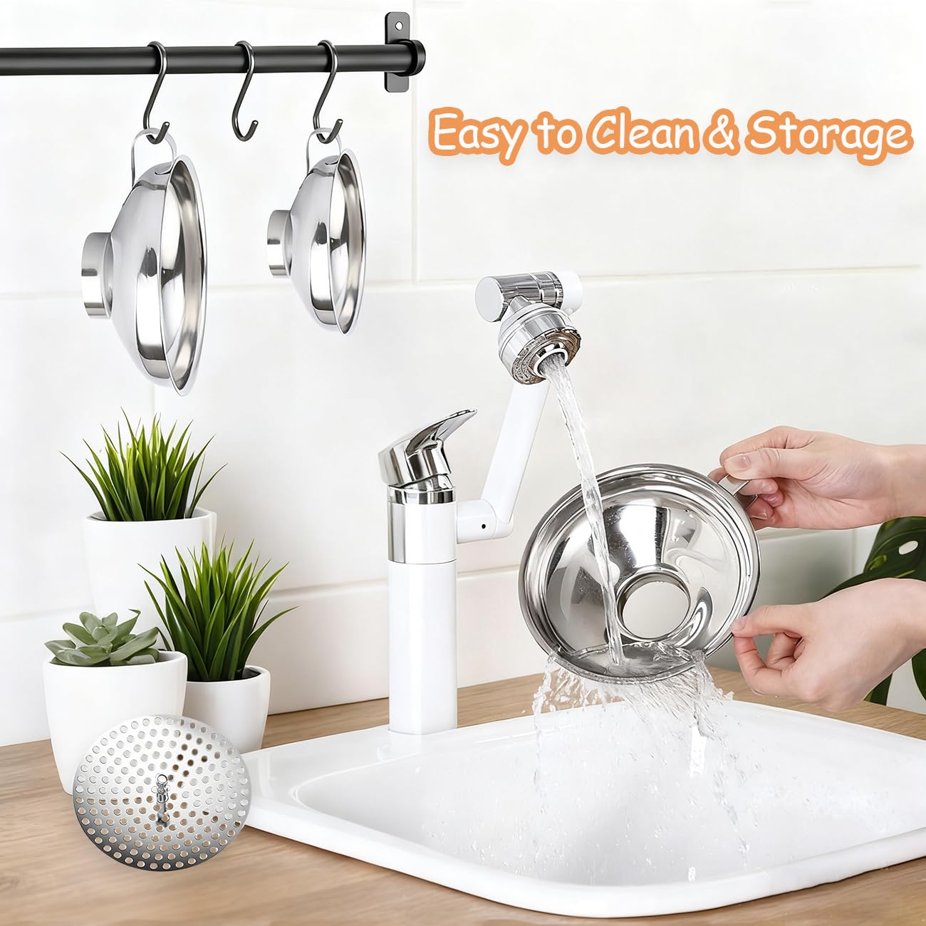 Canning Funnel with Strainer, Wide Mouth Funnels for Filling Wide and Regular Mason Jars, Food Grade Stainless Steel Canning Supplies for Kitchen Use, 3 Pack (Small and Large)