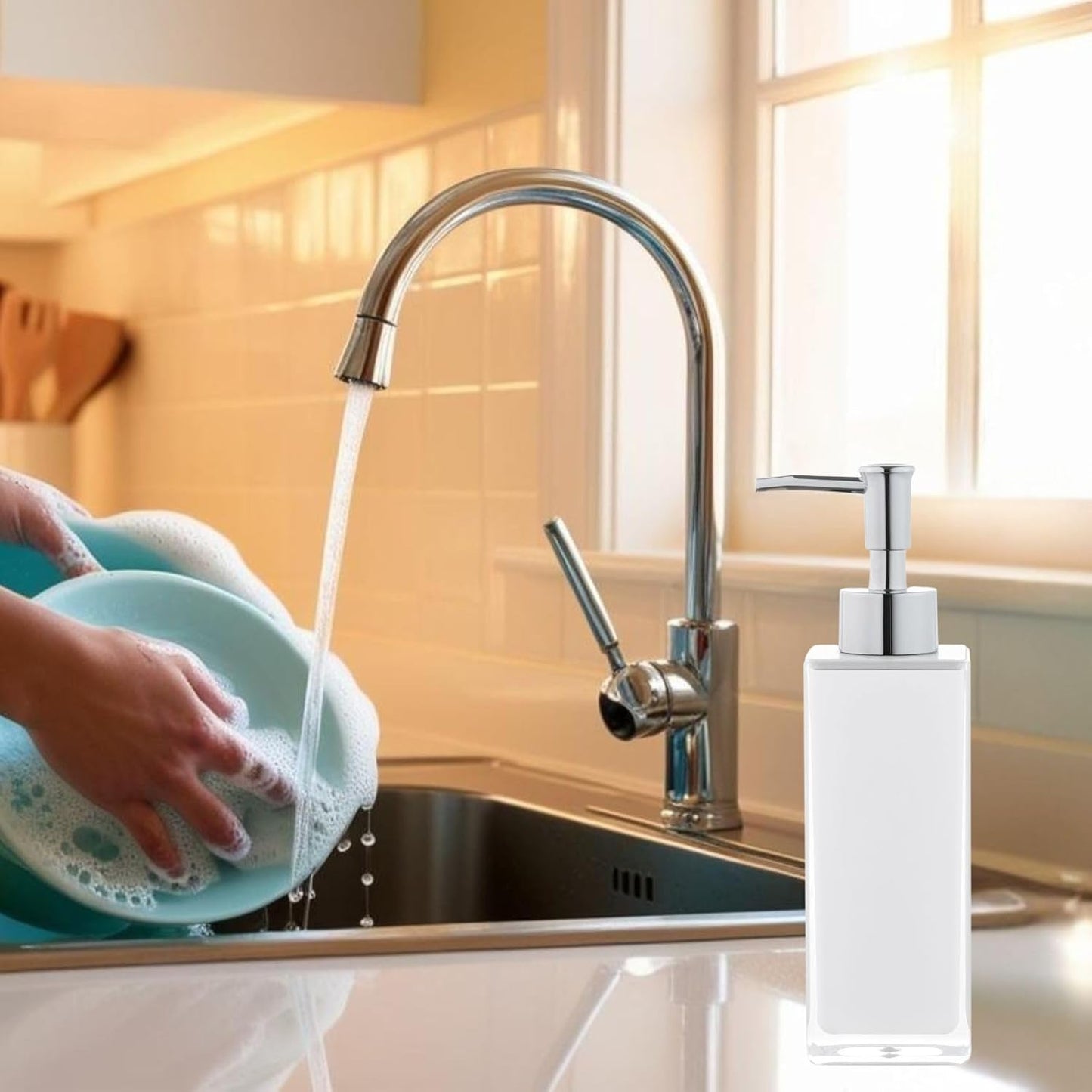 Premium White Soap Dispenser for Bathroom and Kitchen, Refillable Hand Soap Dispenser, Dish Soap Pump Bottle