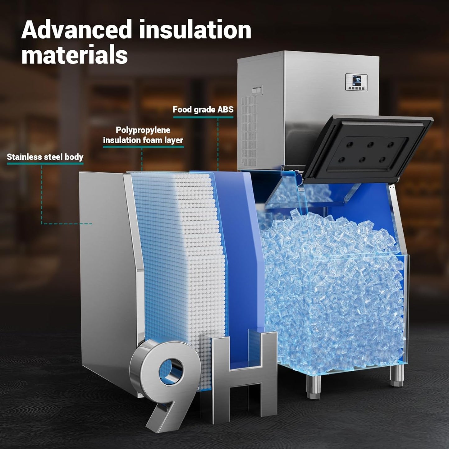 Commercial Ice Machine 500LBS/24H, 350LBS Storage, Ice Ready in 5-15min, Self-Cleaning Stainless Steel Industrial Ice Maker with Timer & Ice Thickness Control for bar Cafe Restaurant Business