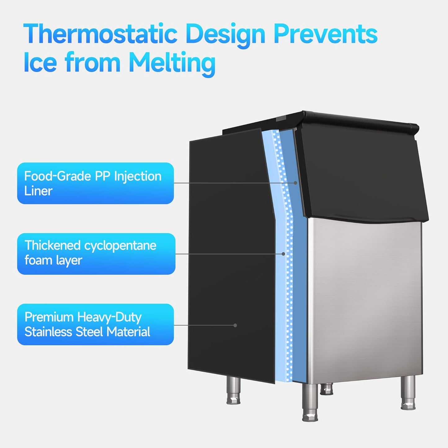 Commercial Ice Maker Machine, 360 lbs /24 h, 200 lbs Storage Bin, Industrial Ice Machine, Blue Light, Stainless Steel, Perfect for Bar/Home/Business