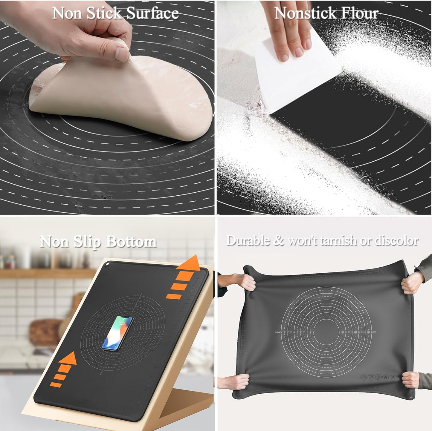 Silicone Pastry Mat 28" x 20" Extra Thick Dough Rolling Mat with Measurements and Edge Heightening, Non-stick Food Grade Silicone Baking Mats for Pastry, Bread, Cookies, Pizza, Fondant, Pasta