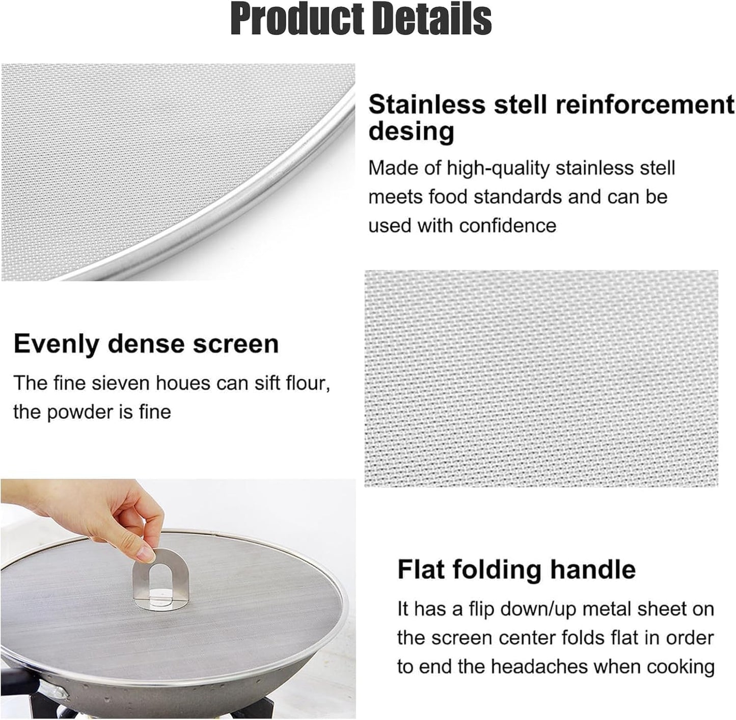 Homestia Splatter Screen for Kitchen, Stainless Steel Fine Mesh Splatter Screen for Frying Pan, 10, 13 Inch Grease Splatter Guard with Fold Flat Knob (2 Pieces)