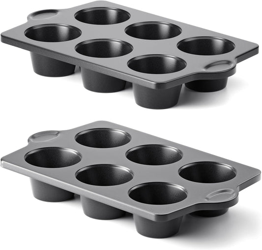 HONGBAKE Nonstick Jumbo Muffin Pan, 2 Pack Large Cupcake Tin for Baking, Cup Cake Tray, 3.5dia, 6 Cup, Premium, Extra Thick, Dishwasher Safe