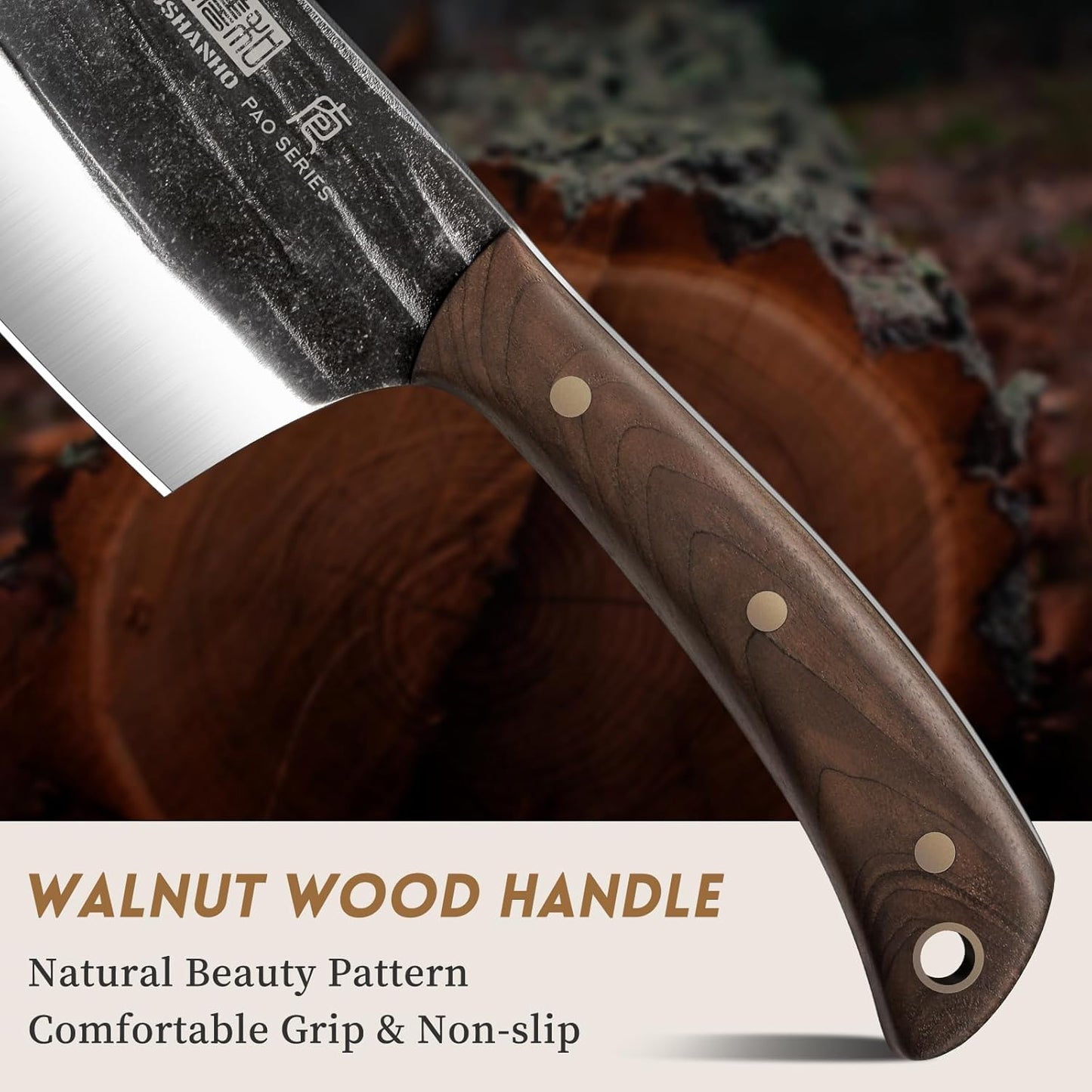 HOSHANHO Butcher Knife Set, 3-Piece High Carbon Steel Serbian Chef Knife Set of Heavy Duty Boning Knife & Meat Cleaver Knives & Viking Knives for Home, Cooking, Outdoor Camping BBQ