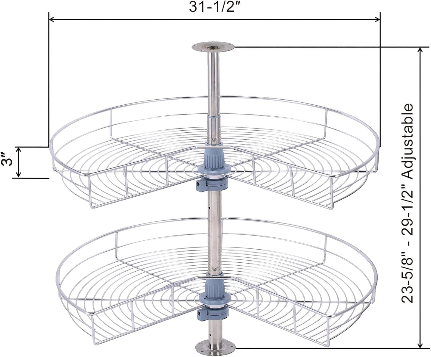 Dowell 32" Kidney Lazy Susan, 2 Shelves, Kitchen Base Corner Cabinet Organizer (Chrome 4001 270 32)