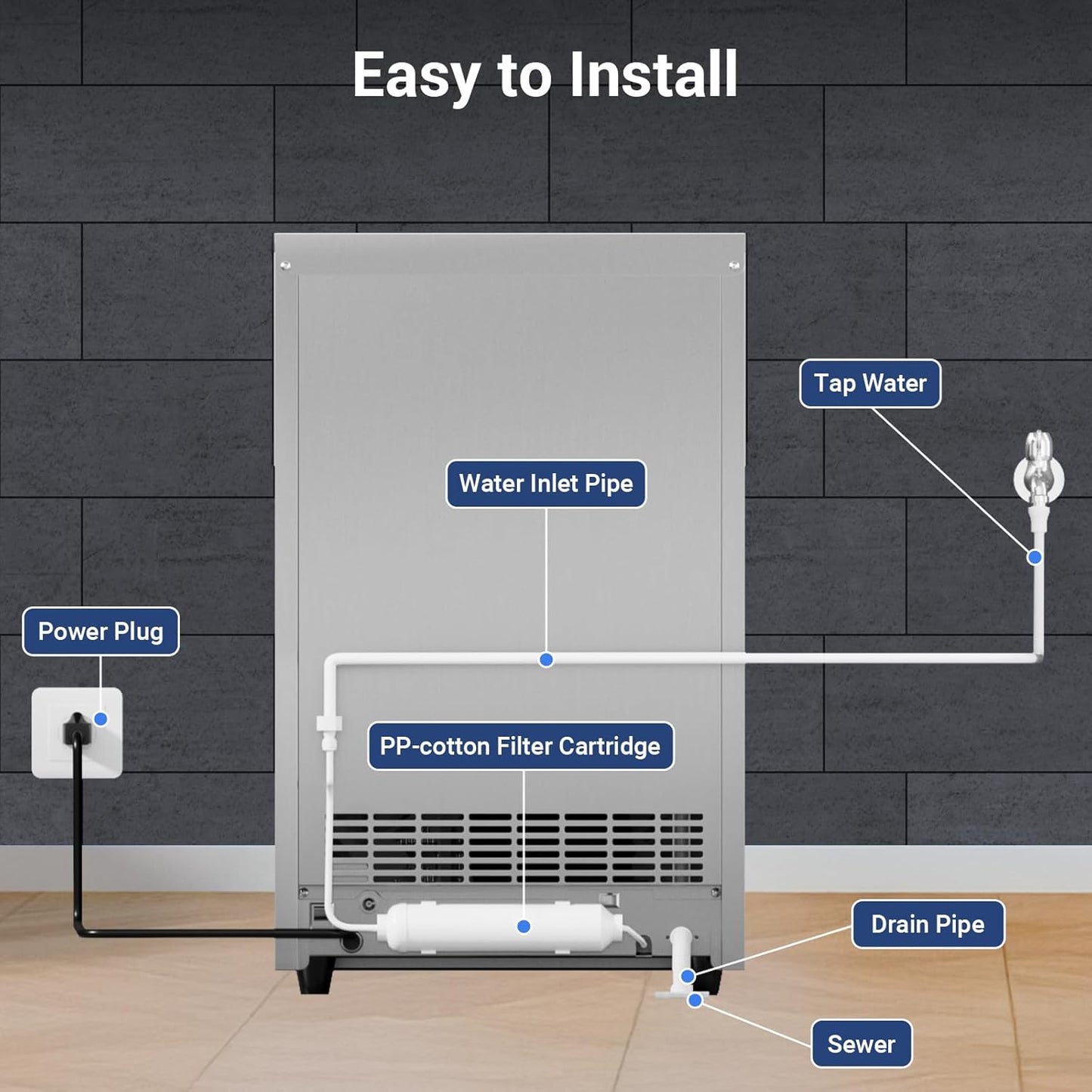 Commercial Ice Maker Machine 120LBS/24H Under Counter Ice Maker Stainless Steel Ice Ready in 8-15 min for Home Bars and Restaurants