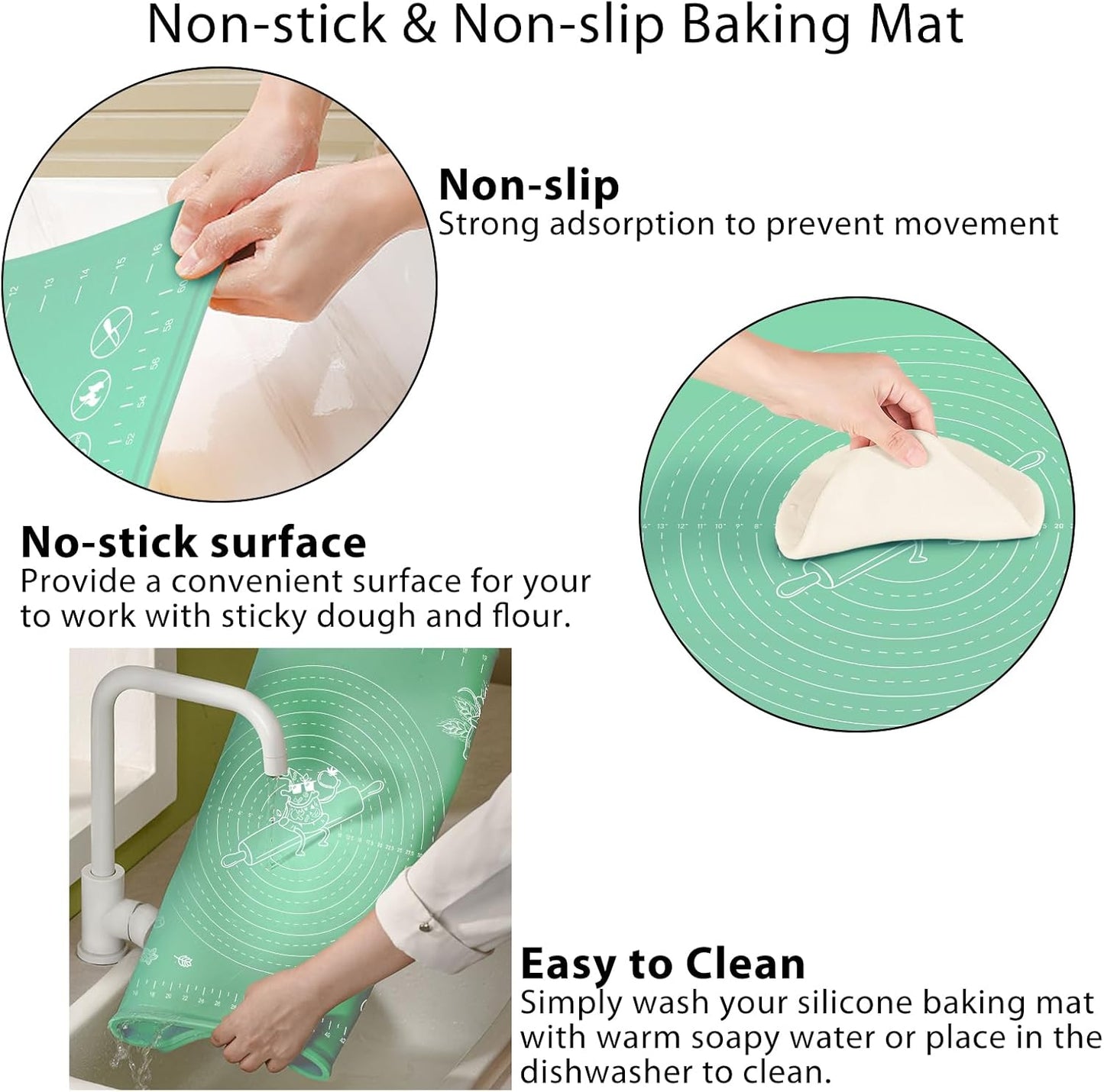 Silicone Pastry Mat 32" x 24" Extra Thick Non Stick Baking Mat with Measurements and Edge Heightening, Food Grade Silicone Rolling Mat for Pastry, Bread, Cookies, Pizza, Fondant, Pasta