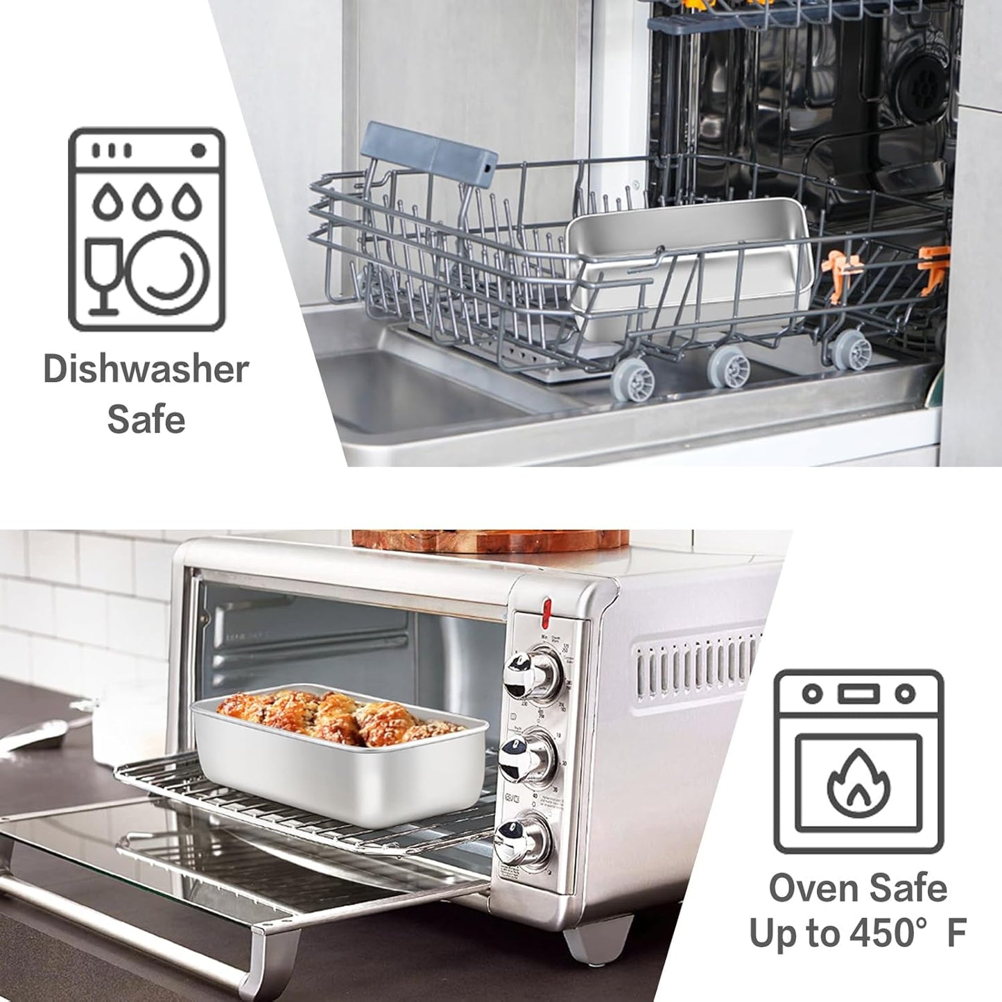 E-far 6 Pack Stainless Steel Loaf Pans, 9x5 Inch Bread Bread Pans, Metal Bakeware for Baking Bread Cake Meatloaf Brownies, Healthy & Non Toxic, Easy Release & Dishwasher Safe