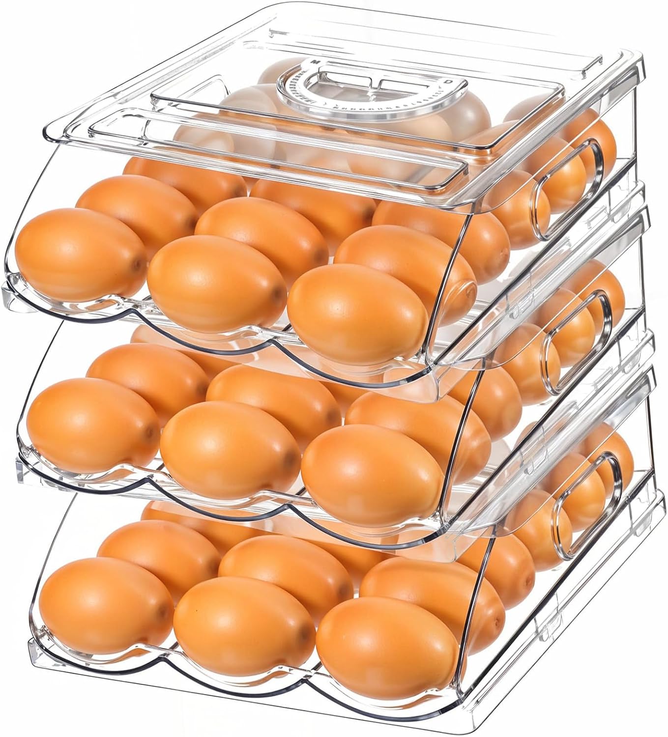 Egg Holder for Fridge Rolling Egg Container 54 Large Capacity Eggs Holder Eggs Storage Container Organizer with Lid for Refrigerator and Kitchen (3 Layer)