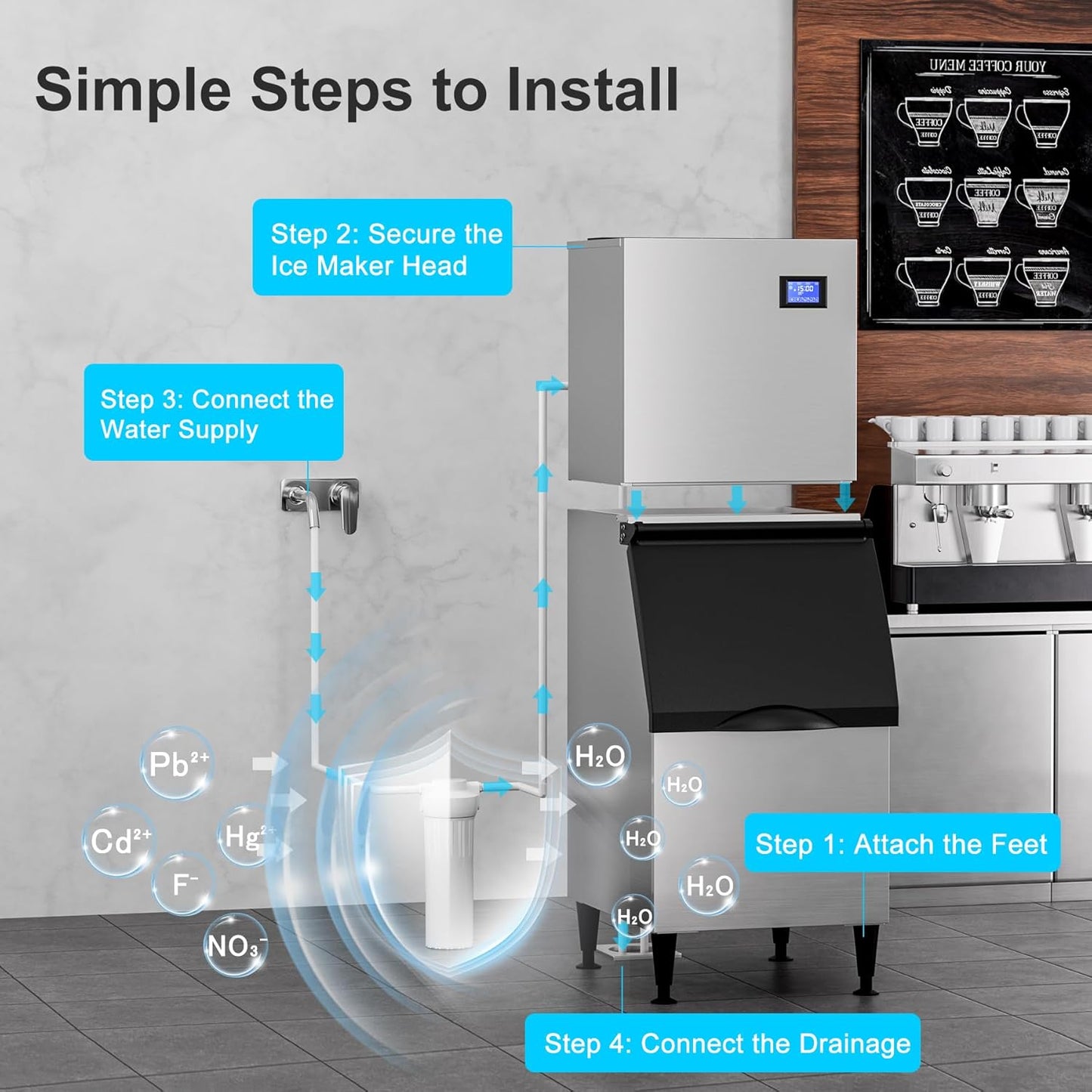 COTLIN 22" Commercial Ice Maker Machine 550LBS/24H with 350LBS Storage Bin, SECOP Compressor, 195 Ice/5–15 Min, Large Nugget Industrial Ice Maker with Water Filter, Self-Cleaning/Timing for Business