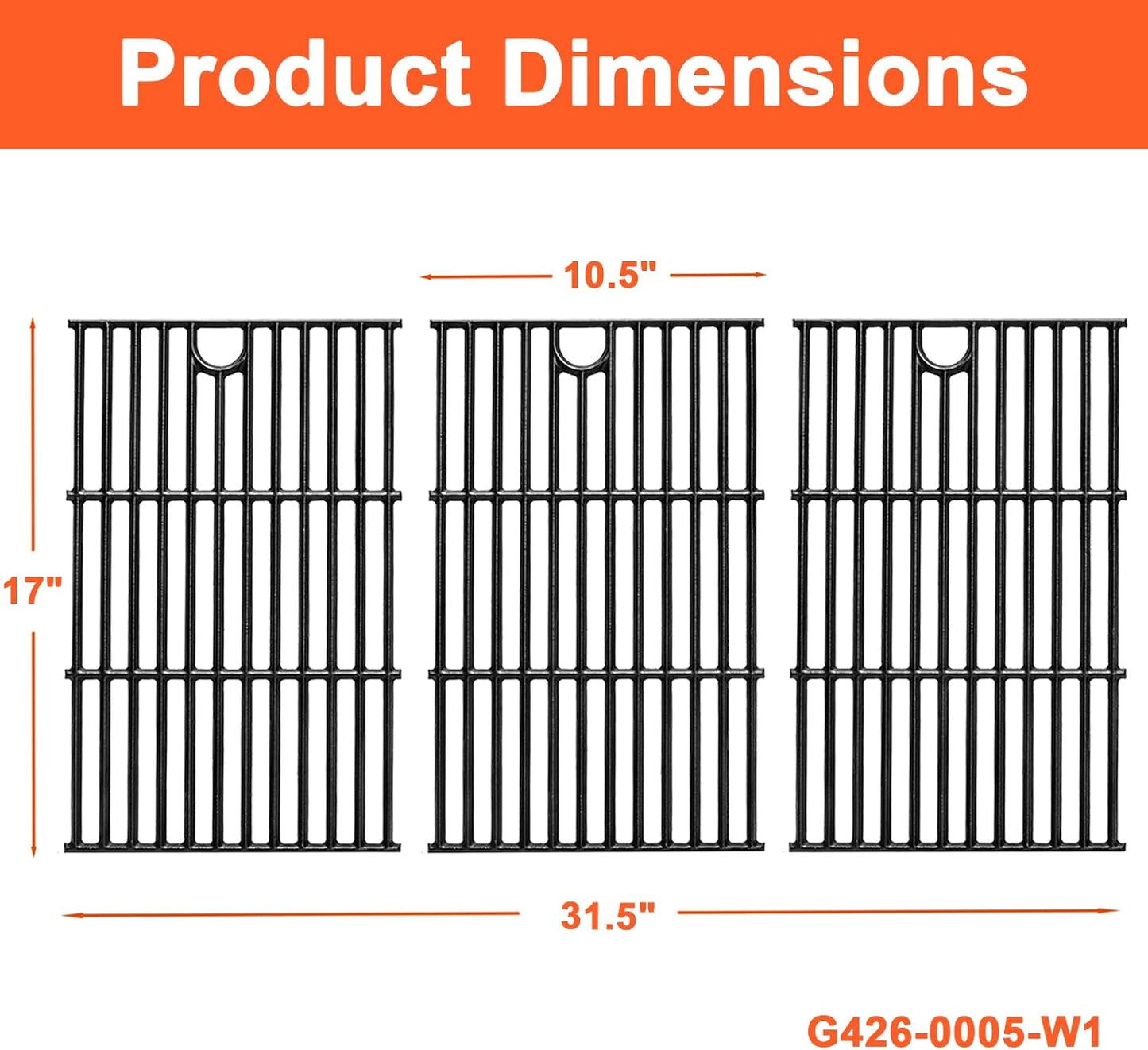 DELSbbq 17" Grill Grates for Charbroil Performance 6 Burner 463228622 463229021 463229521 463229521B 463284422, Cooking Grids for Charbroil Grills, Replacement Parts for G426-0005-W1, Cast Iron
