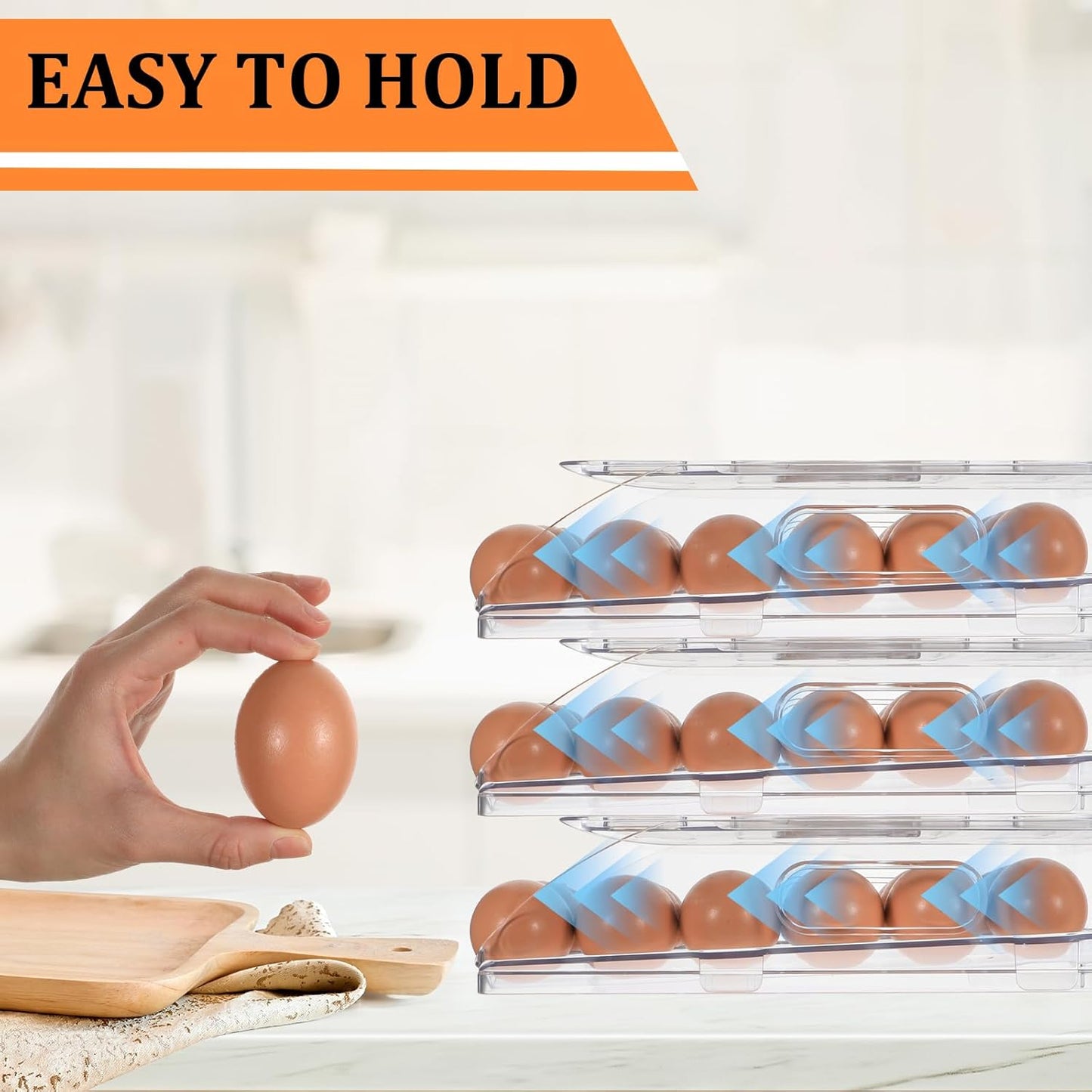 Egg Holder for Fridge Rolling Egg Container 54 Large Capacity Eggs Holder Eggs Storage Container Organizer with Lid for Refrigerator and Kitchen (3 Layer)