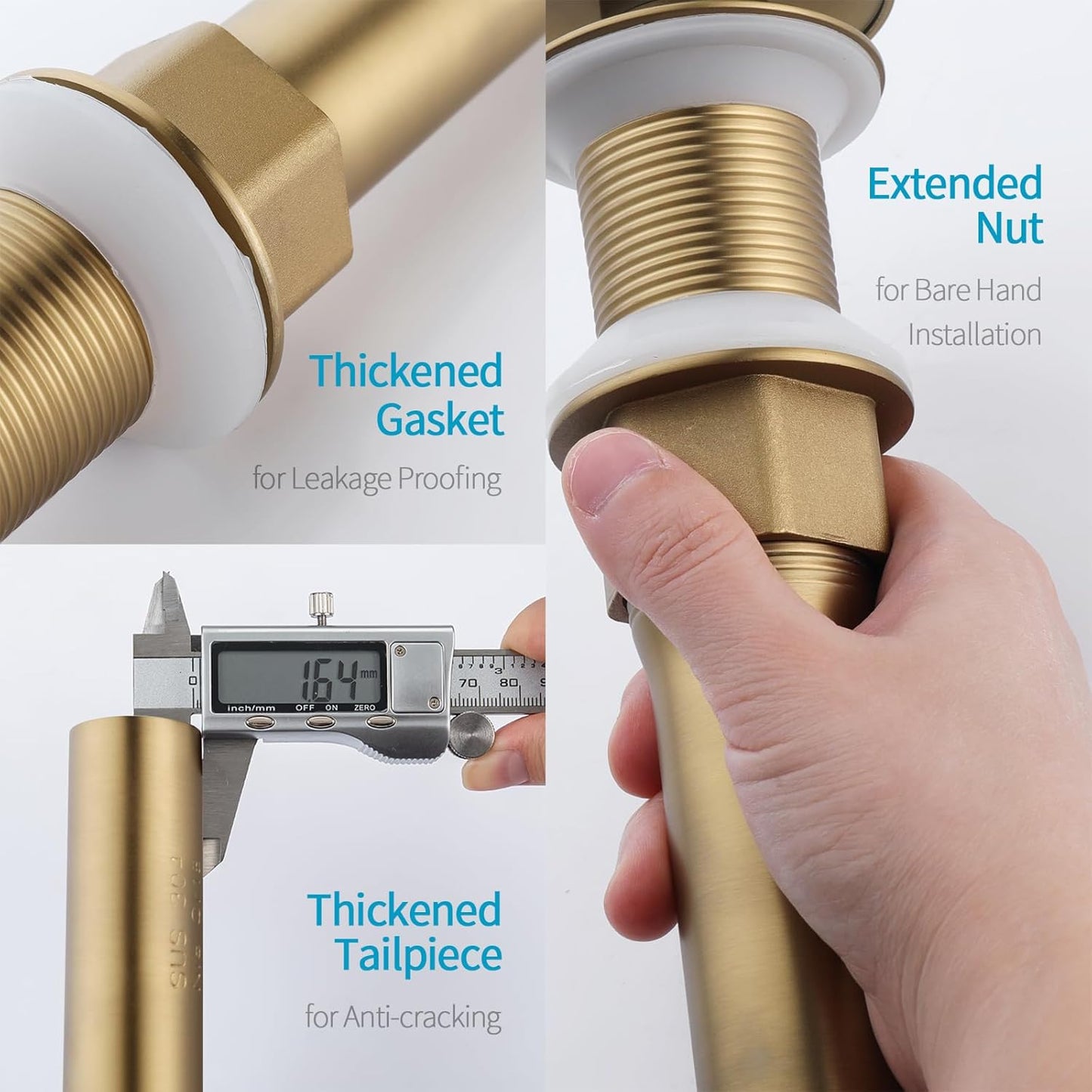 KAIYING Pop Up Drain, Bathroom Sink Drain Stopper, Vessel Sink Drain Assembly with Detachable Basket Stopper, Anti-Explosion and Anti-Clogging Drain Strainer (NO Overflow, Brushed Brass)