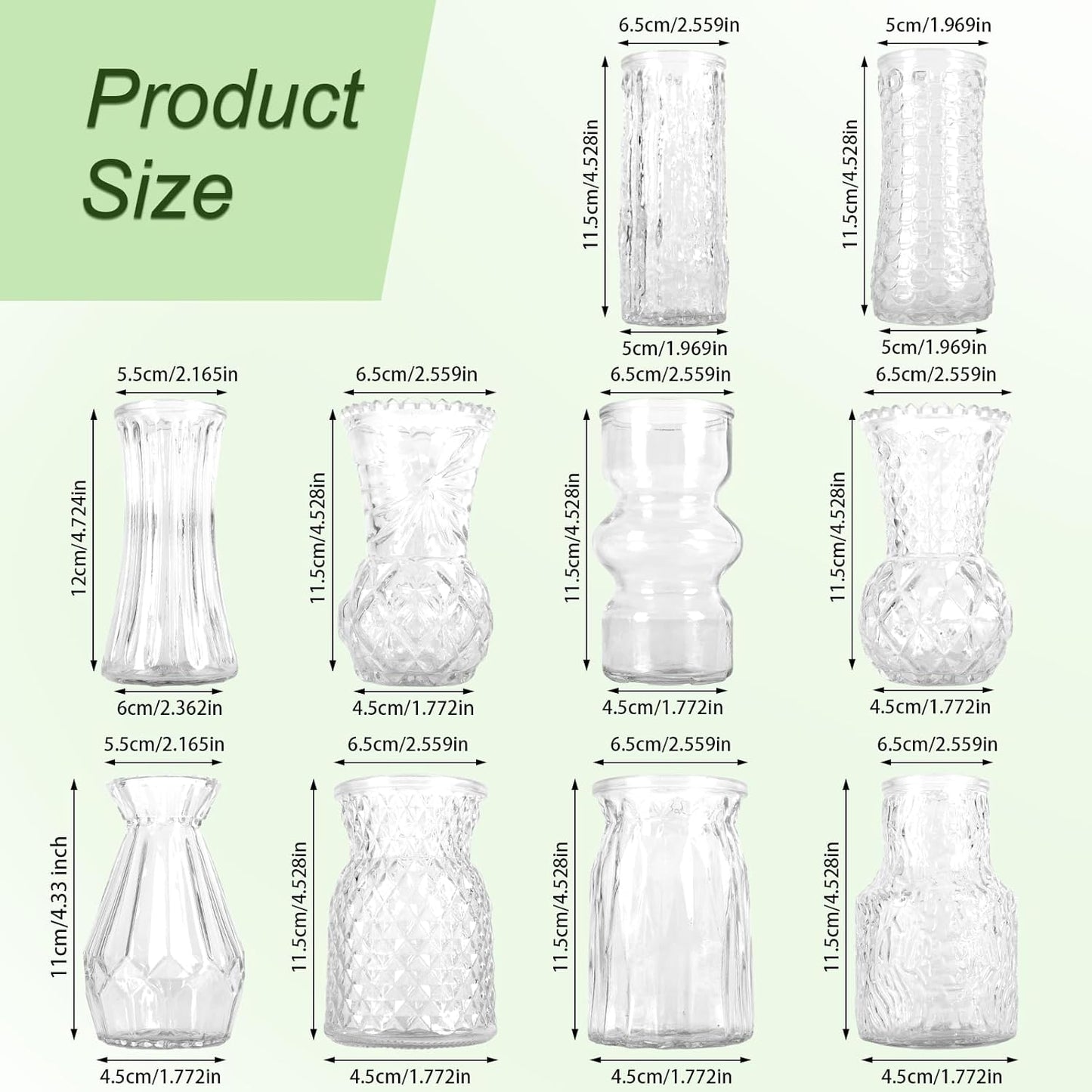 Glass Bud Vase Set of 10 Pcs, Small Clear Bud Vases for Flowers, Vintage Vases for Centerpiece Table Wedding Decorations Home Decor Glass Bottles for Birthday Party Anniversary