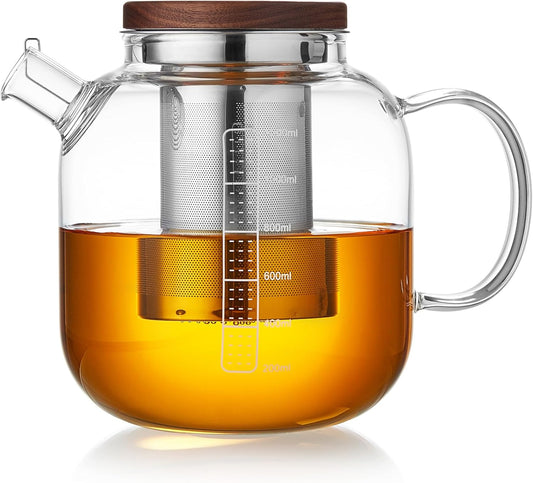 Glass Teapot With Stainless Steel Infuser 1200ml, Glass Tea Pot, Loose Leaf Tea Kettle, Glass Kettle Stovetop, Teapot With Strainer, Tea Infuser Pot Glass Teacup Tea Cups For Blooming Tea