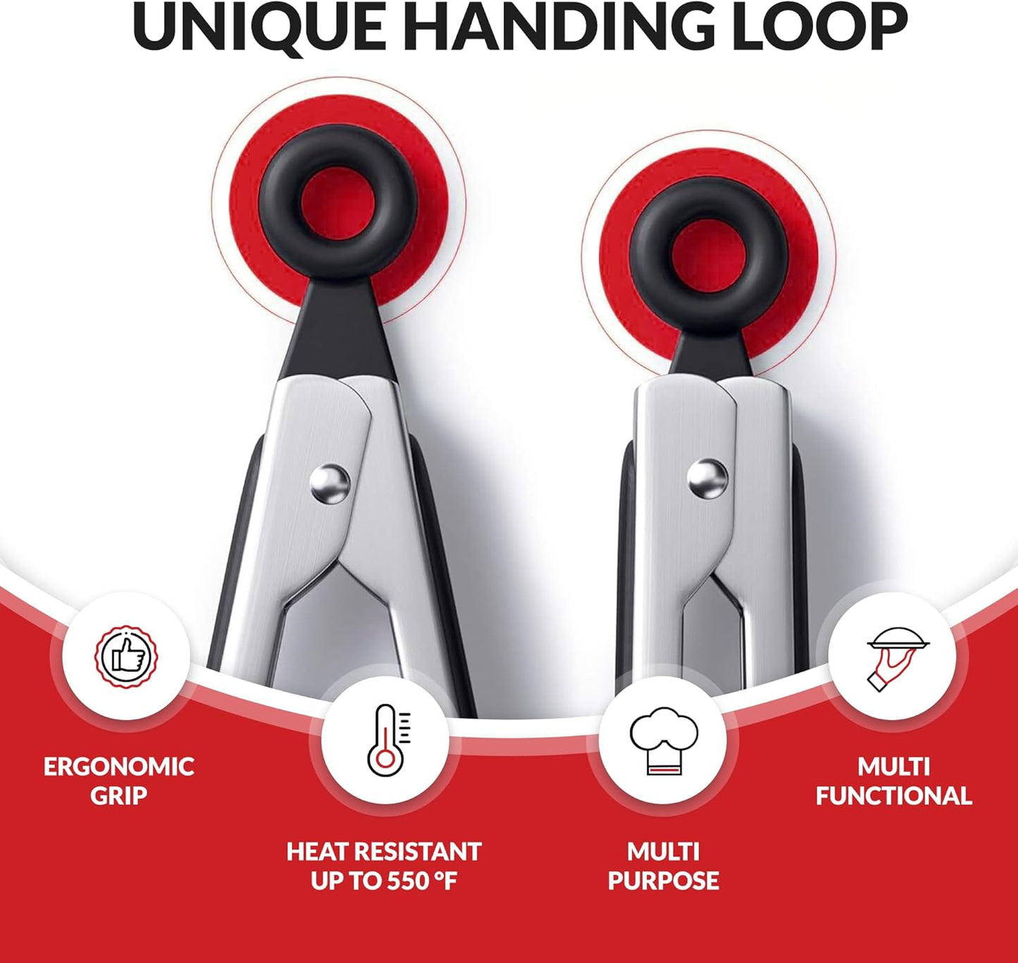 Kitchen Tongs for Cooking with Silicone Tips by Boxiki Kitchen, BPA Free Stainless Steel set of 2 Silicone Tongs for Cooking, Grilling & Toss a Salad, Heat Resistant Grill Tongs for Serving Food.