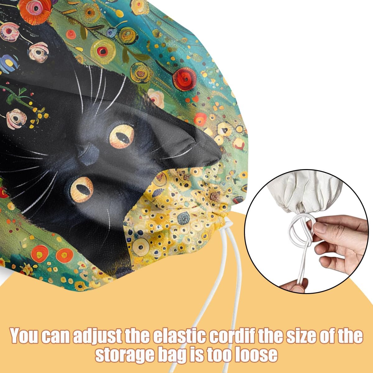 Flower Cat Plastic Bag Holder, Wall Mount Grocery Bag Holder, Plastic Storage bag, Pull Rope Free Adjustment, Plastic Bag Holders for Grocery Bags, Plastic Bag Dispenser for Home Kitchen Cabinet