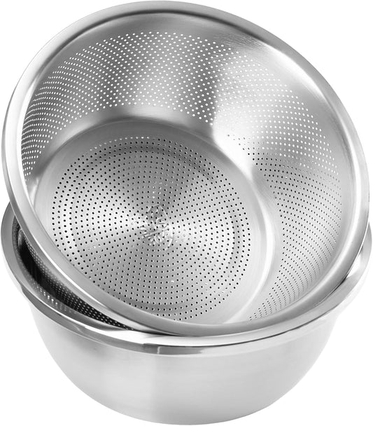 Colander and Bowl Set 7.3QT (2-in-1) - Thickened 304 Stainless Steel Kitchen Strainer Bowl for Fruit, Pasta, Vegetables, Rice - Heavy Duty, Induction Cooker & Dishwasher Safe