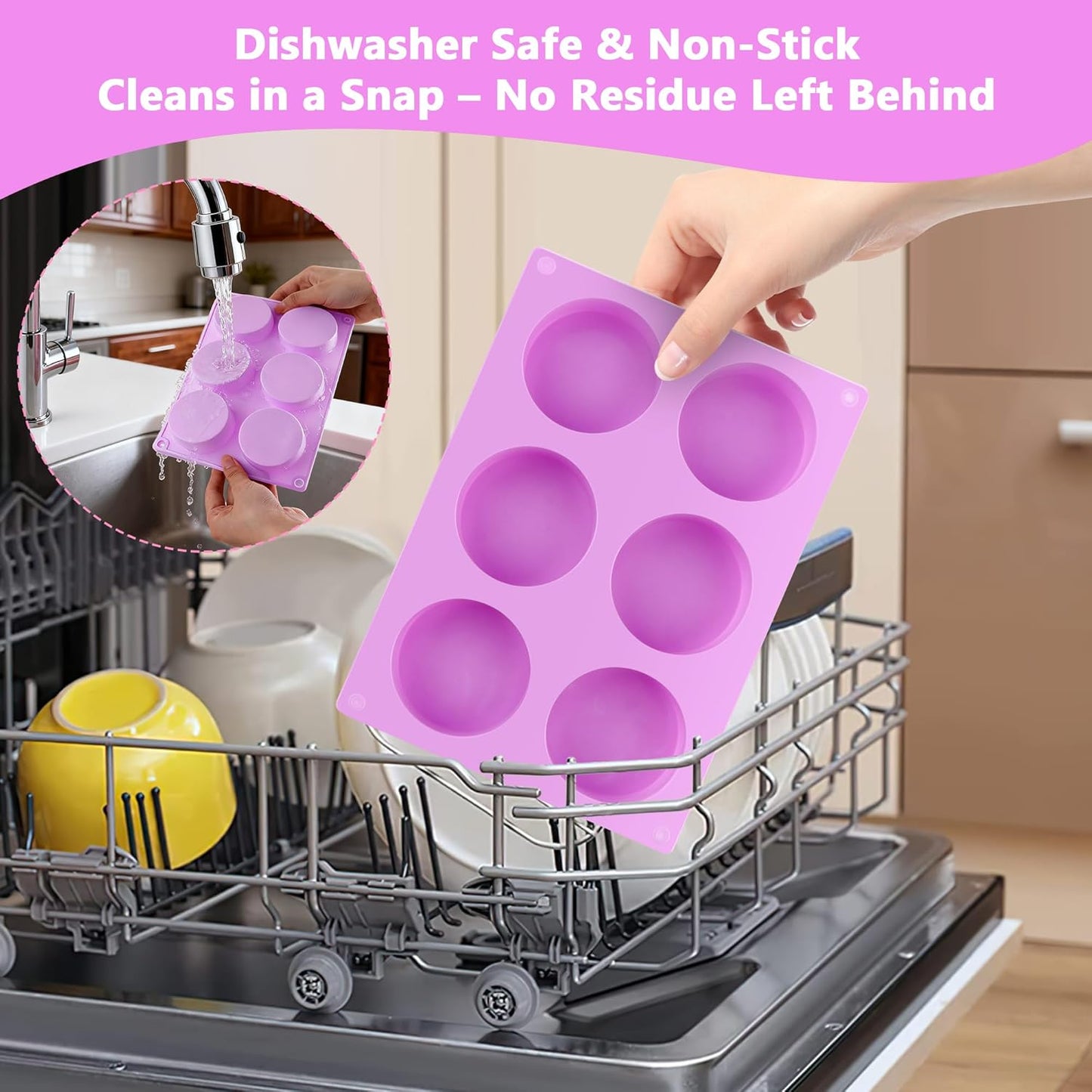 3-Pack Jumbo 6-Cup Silicone Muffin Pan Silicone Muffin Pan - Non-Stick Baking Mold for Cupcakes, Cornbread, Eggs - Purple