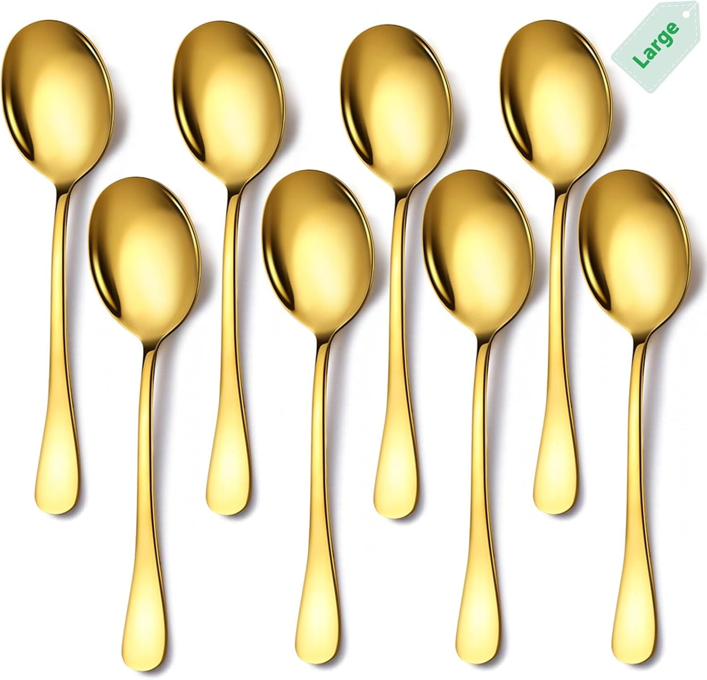 Gold Stainless Steel Serving Spoons Set - 8 Large Spoons, 10-Inch, Dishwasher Safe
