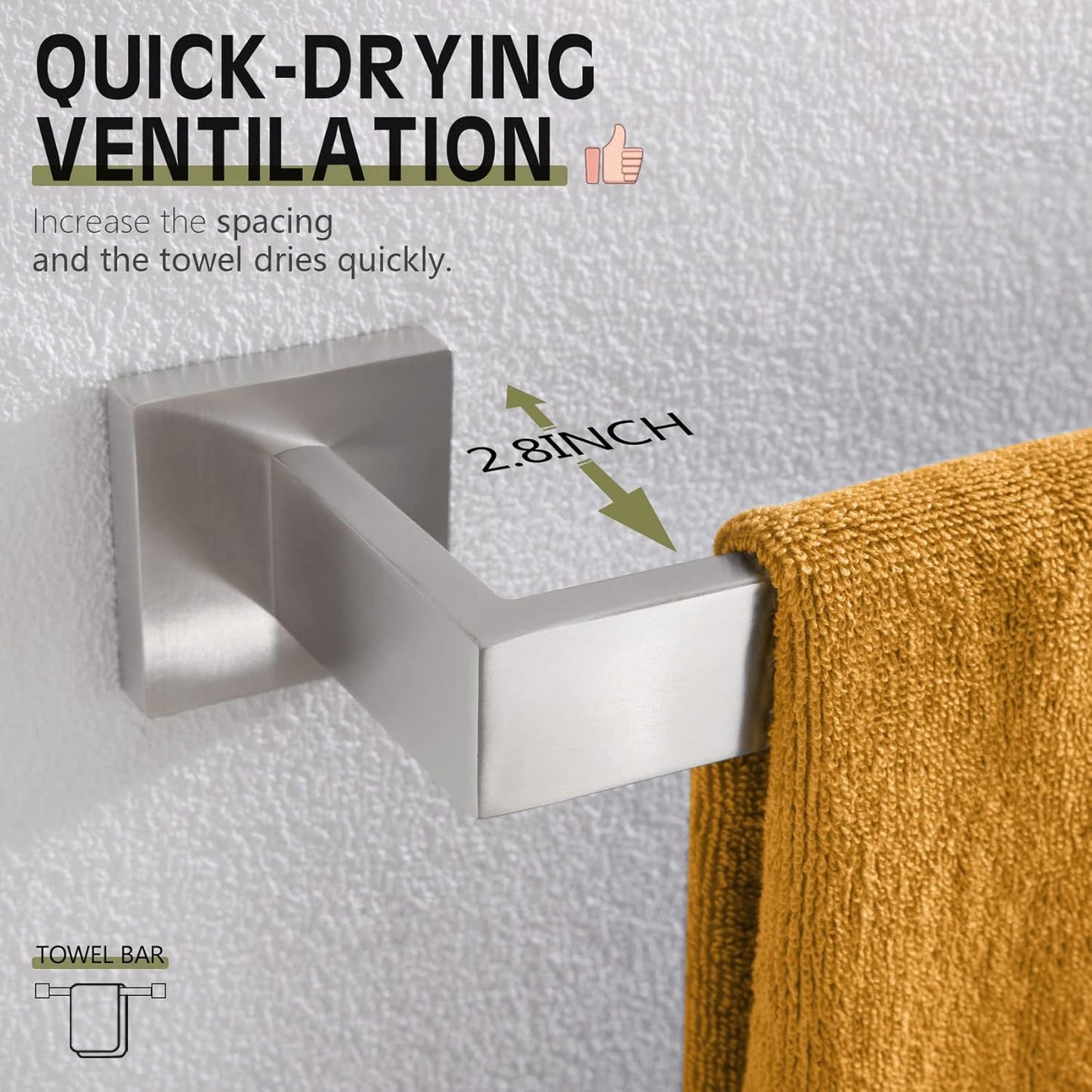 KOKOSIRI 24-Inch Single Towel Bar, Bathroom Kitchen Towel Holder, Wall Mounted Stainless Steel Towel Rack 2 Pack, Brushed Nickel, B4003BR-L24-P2